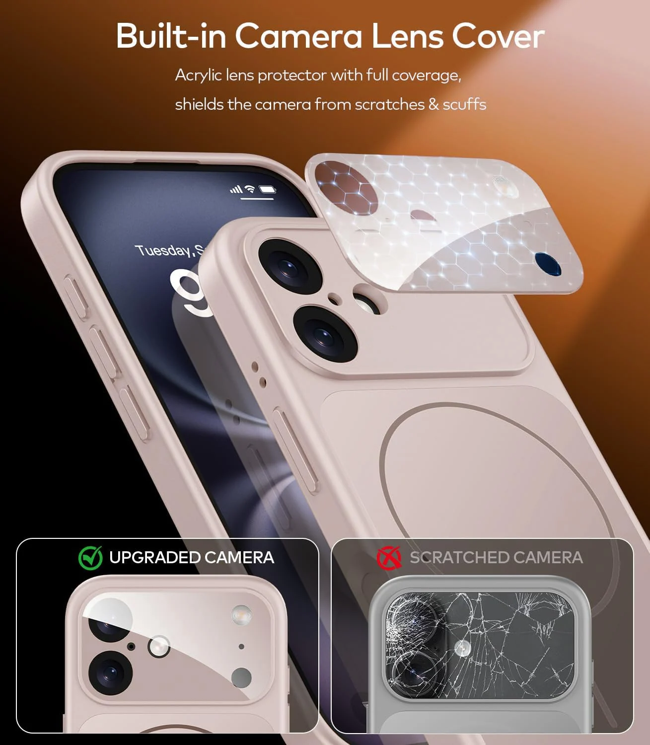 DL3 Mobilak MagSafe-Compatible Magnetic Case for iPhone 17 with Camera Protection and Shockproof Design - Titanium Gold