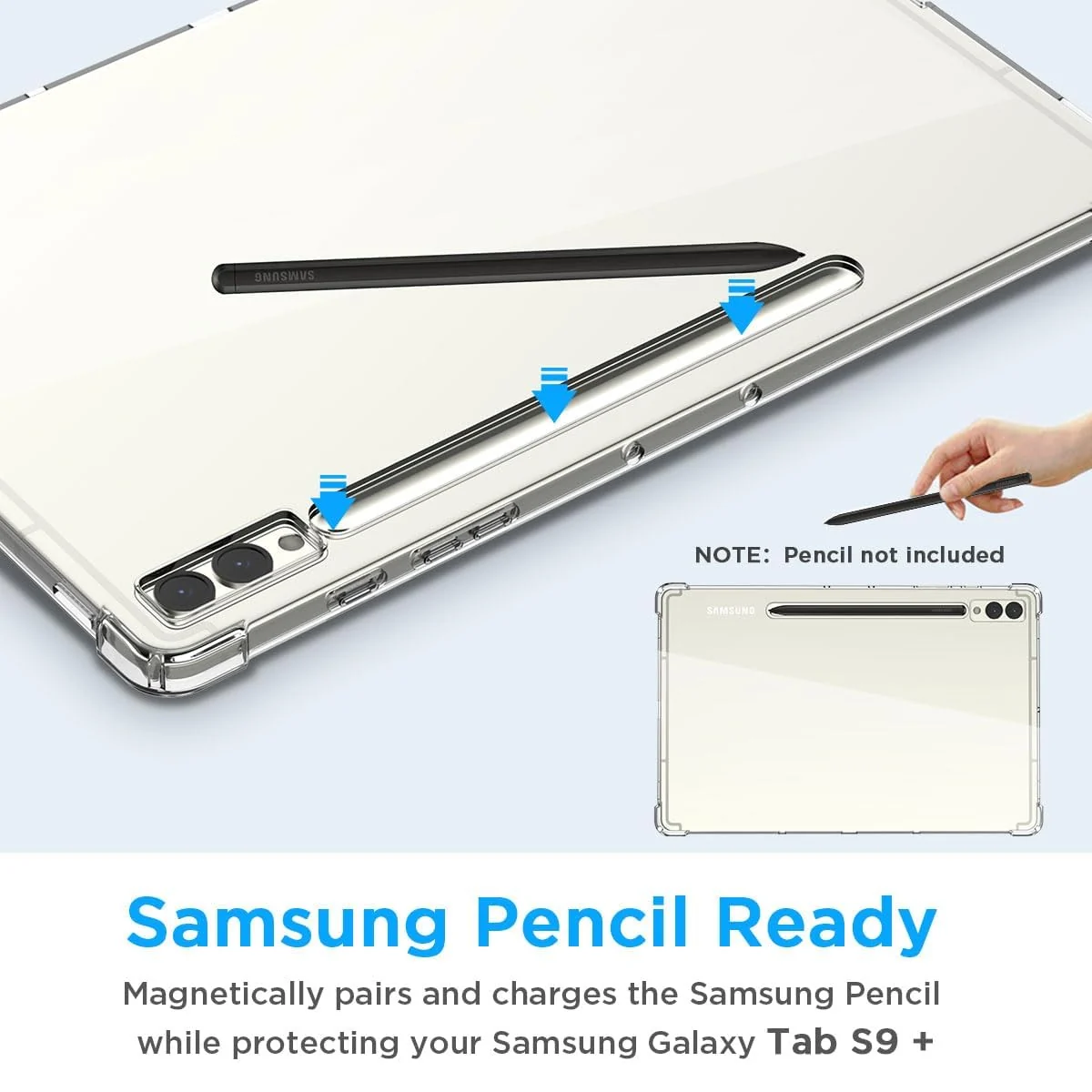 DL3 Mobilak Case Compatible with Samsung Galaxy Tab S9+ Plus/Galaxy Tab S9 FE+ Plus 12.4 Inch 2023, Ultra Thin Silicone Shockproof Back Shell HD TPU Protective Cover - Clear