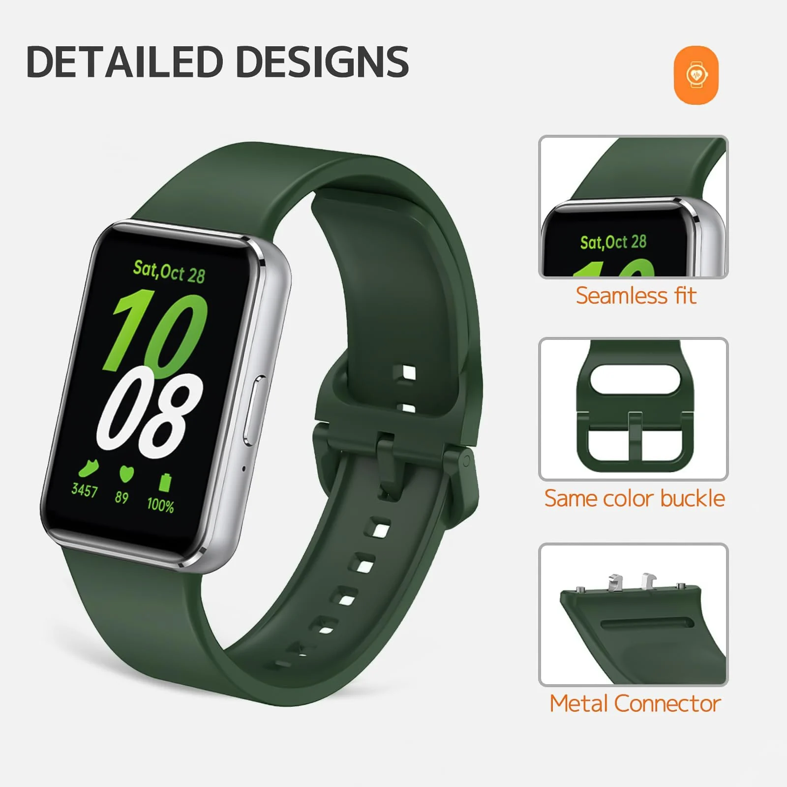 DL3 MOBILAK Silicone Bracelet for Samsung Galaxy Fit 3 Strap, Soft Silicone Sport Replacement Strap For Women/Men, Adjustable Waterproof Sports Band - Green