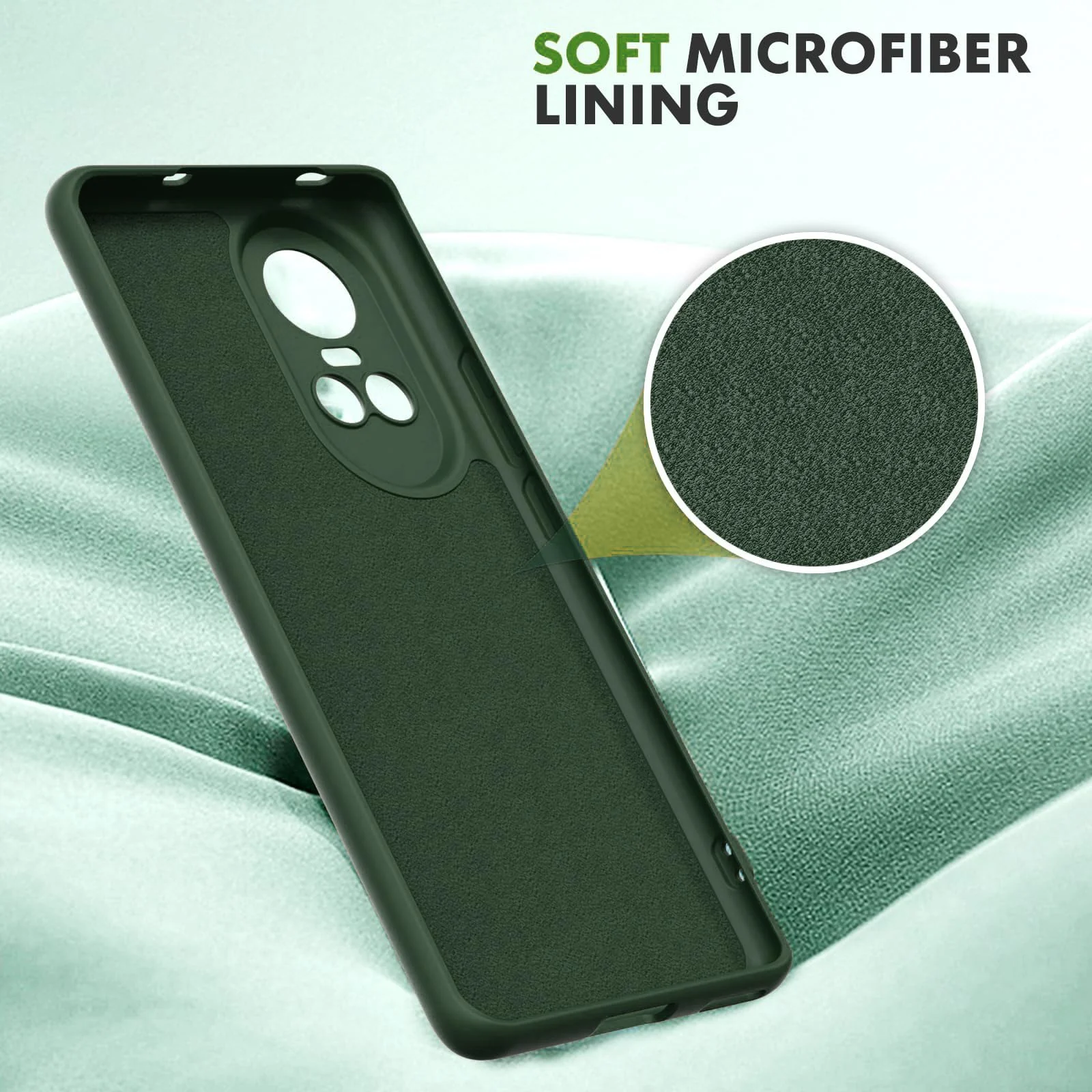 DL3 Mobilak Liquid Silicone Protective Case with Soft Microfiber Lining with Full Camera Protection for OPPO Reno 10 5G / OPPO Reno 10 Pro 5G - Green