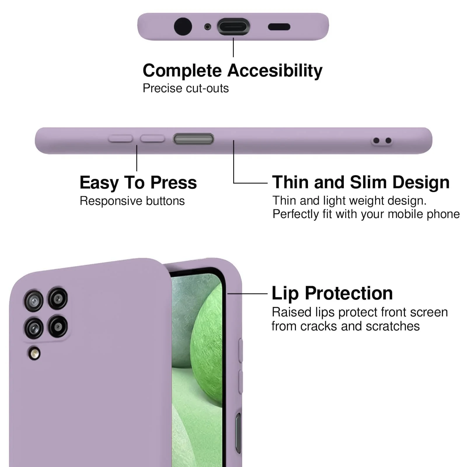 DL3 Mobilak Soft Silicone Protective Case for Samsung Galaxy A12 / M12 with Microfiber Lining and Shockproof Design - Lavender