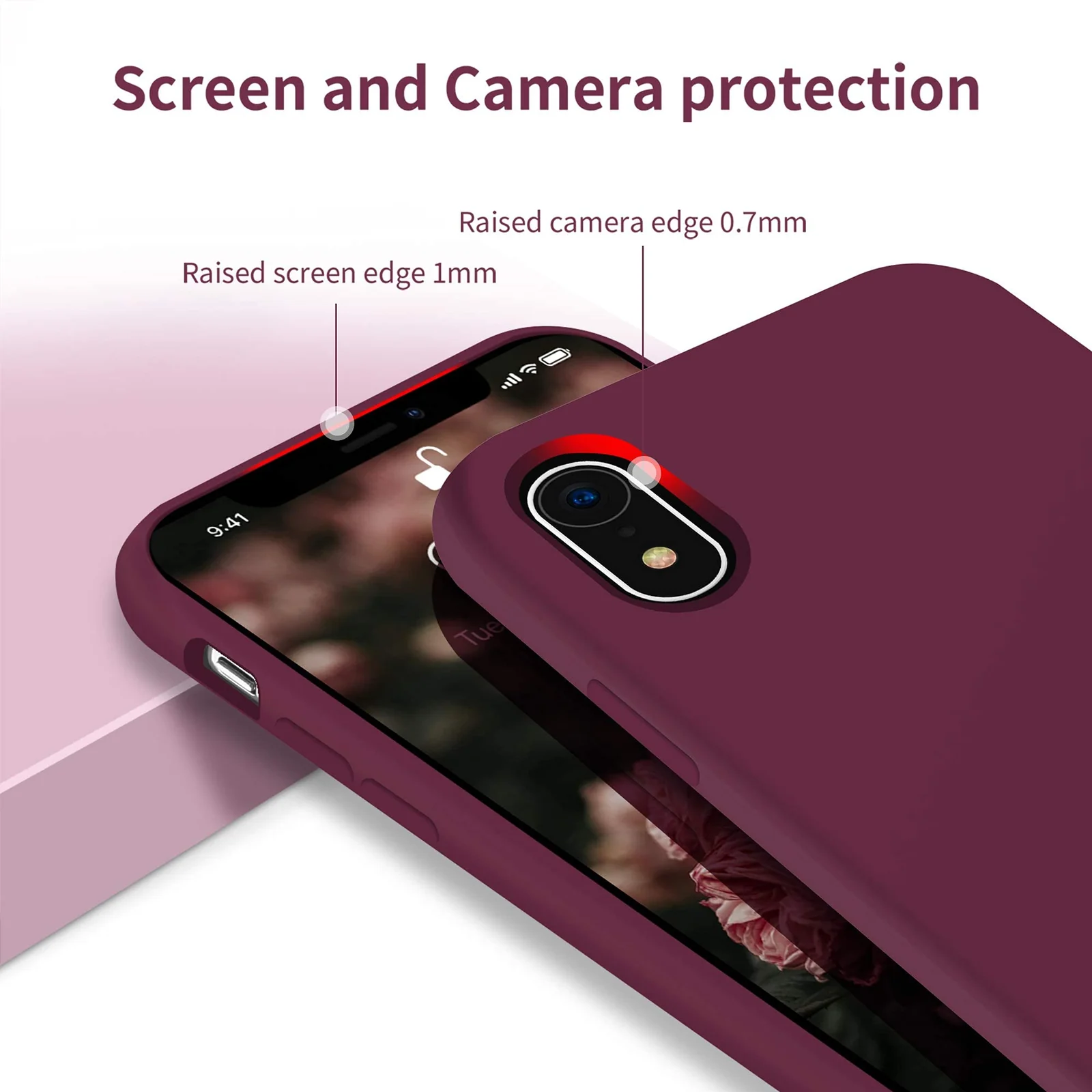 DL3 Mobilak Liquid Silicone Protective Case with Soft Microfiber Lining for iPhone XR - Wine Red