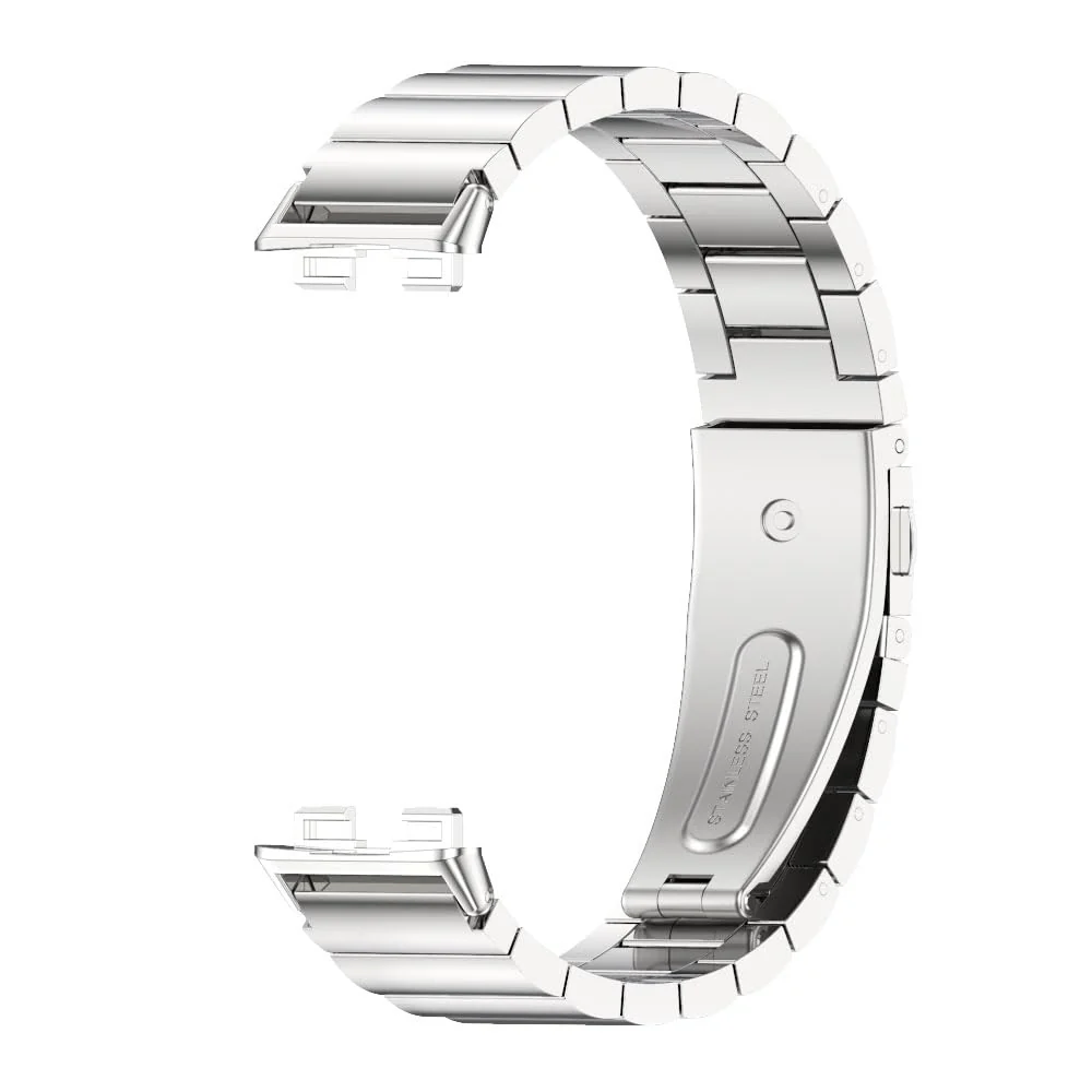 DL3 Mobilak Metal Strap Compatible with HUAWEI Band 10 / HUAWEI Band 9 / HUAWEI Band 8, Stainless Steel Replacement Band with Folding Clasp, Adjustable Replacement Bracelet Wristband - A.Silver