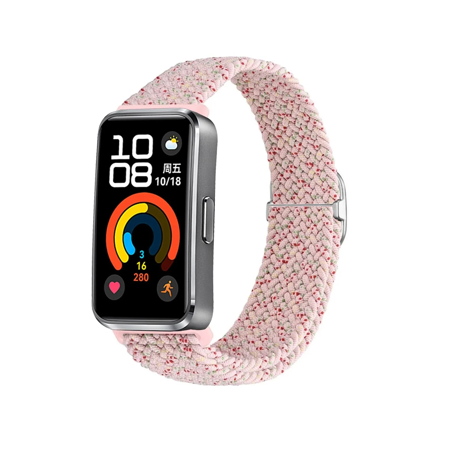 DL3 Mobilak Dl3 Mobailk Braided Bracelet Compatible with Huawei Band 10/Huawei Band 9/Huawei Band 8 for Men and Women, Braided Adjustable Elastic Nylon Sport Replacement Watch Strap - Spring Cherry