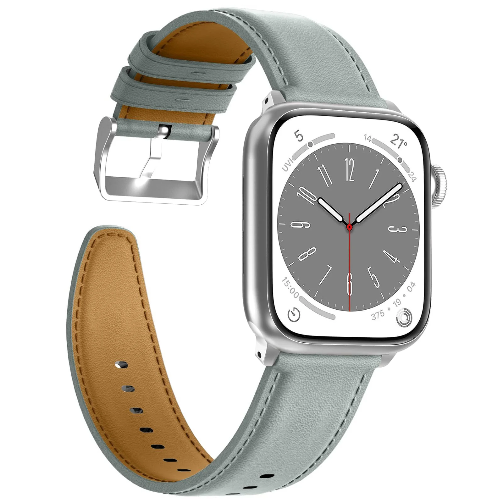 DL3 Mobilak Compatible with Apple Watch Band 49mm 46mm 45mm 44mm 42mm Leather Band Replacement Strap, Soft Leather Bracelet for iWatch Series 11 10 9 8 7 6 5 4 SE SE2 Ultra 3 2 1 - Light Green