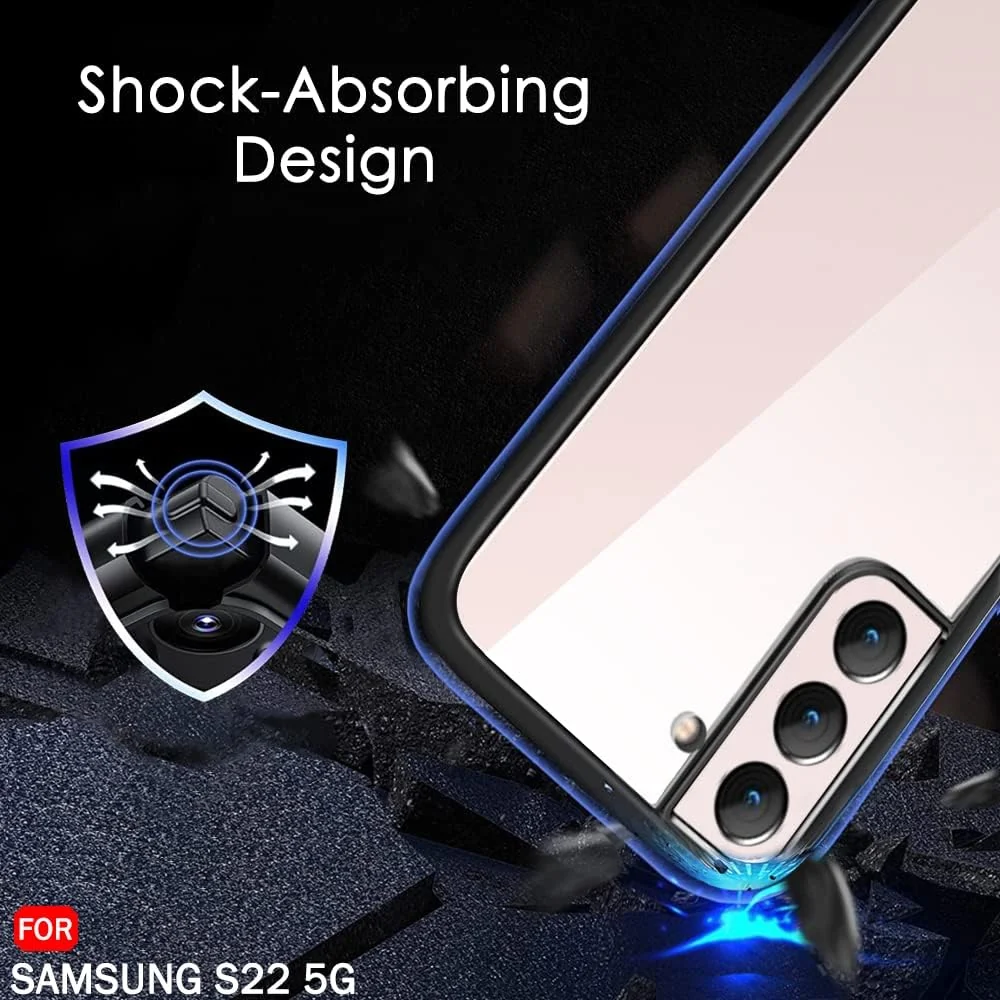 DL3 Mobilak Case Compatible With Samsung Galaxy S22, Clear Case Shockproof Hard PC +Soft Silicone [Not Yellowing] Transparent Protective Slim Case Phone - Black