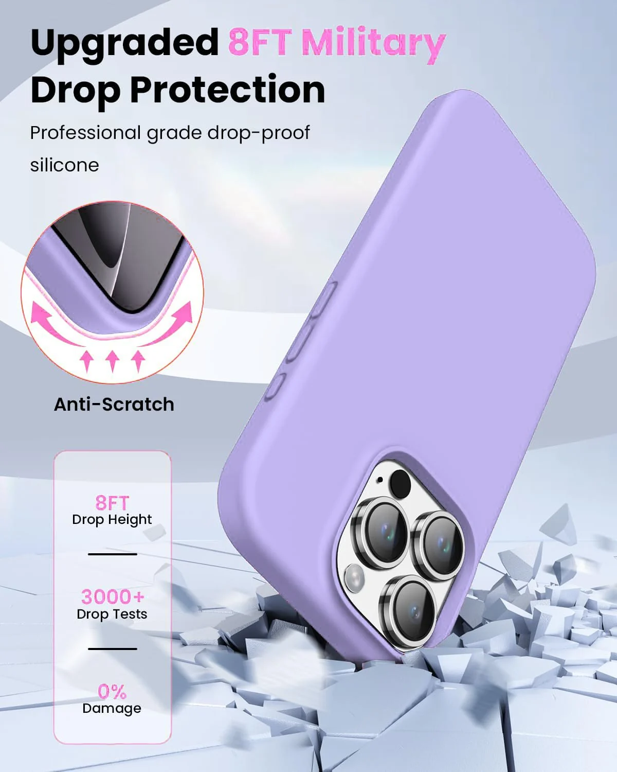 DL3 Mobilak Liquid Silicone Case for iPhone 16 Pro 6.3-inch, Supports wireless charging, Shock-absorbing protection, Scratch-resistant surface - Light Purple