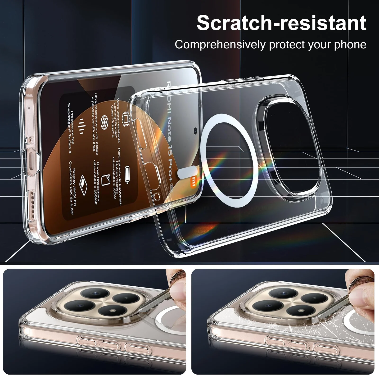 MOBIGON Slim Magnetic MagSafe-Compatible Phone Case for Xiaomi Redmi Note 15 Pro Plus 5G, Clear