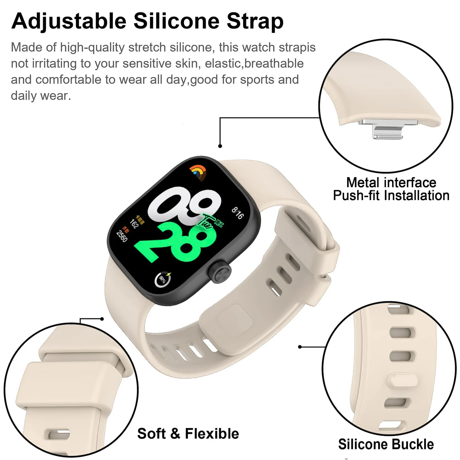 DL3 Mobilak Bracelet Compatible with Xiaomi Redmi Watch 6/5/4 / Xiaomi Smart Band 10 Pro/9 Pro/8 Pro, Soft TPU Replacement Strap Sports, Strap for Men and Women - Beige