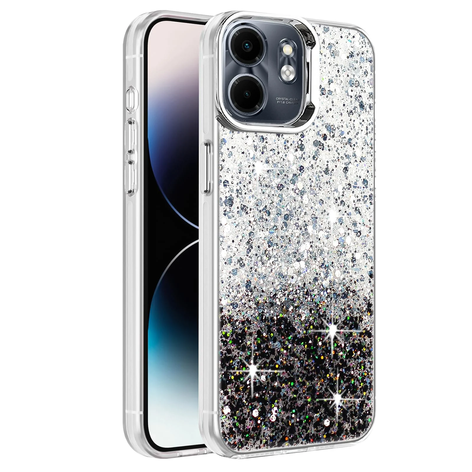 DL3 Mobilak Glitter Protective Case for Infinix Smart 9 / Hot 50i, Supports wireless charging, Camera protection, Shock-absorbing protection - White Black