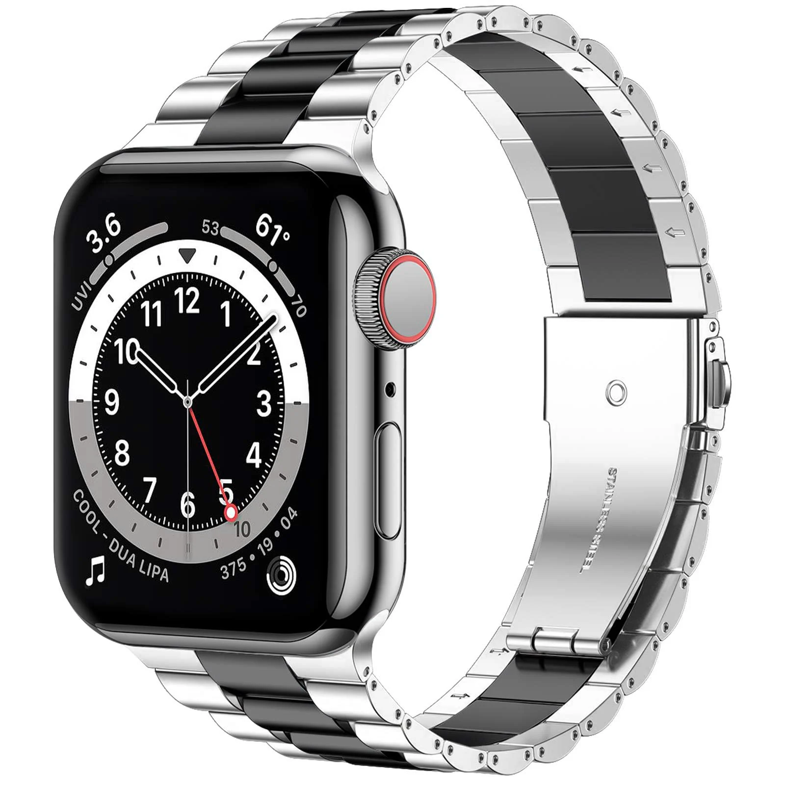 DL3 Mobilak Stainless Steel Band with Case Compatible with Apple Watch Band 45mm Series 9/8/7, Men Woman Business Strap with Protective Bumper Cover for iWatch Series 7/8/9 45mm - Silver Black