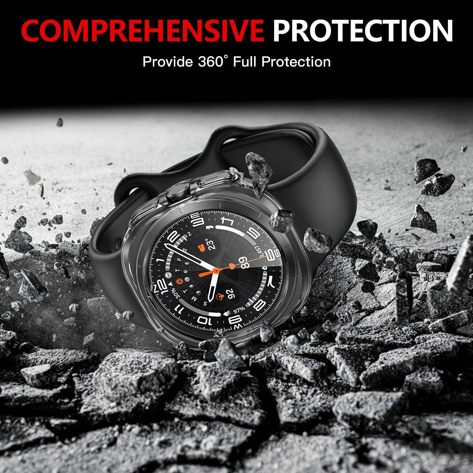 DL3 MOBILAK Case Compatible with Samsung Galaxy Watch Ultra 2025/Galaxy Watch 7 Ultra 2024 47mm, Full Coverage Slim Hard Case Protective Bumper Built-in Tempered Glass Screen Protector Shell - Clear