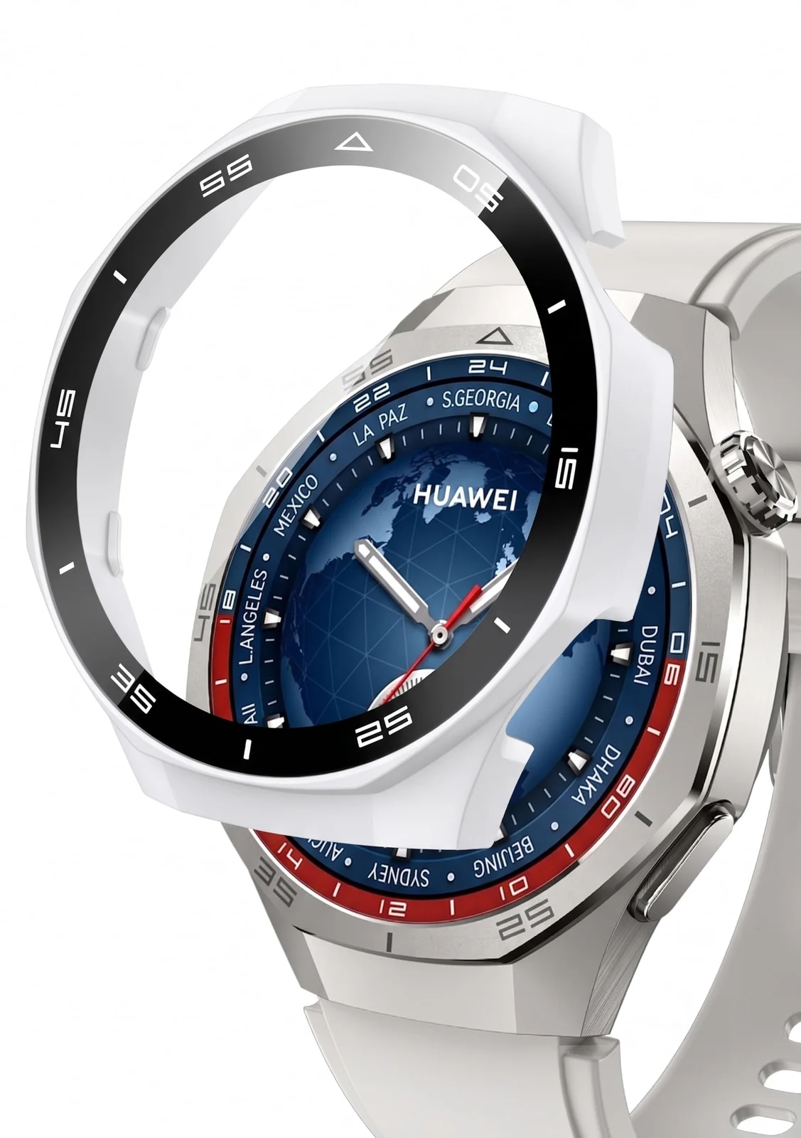 DL3 Mobilak Protective Case for Huawei Watch GT 5 Pro 46mm, Hard PC Bumper Cover with Built-in Tempered Glass Screen Protector Shell Cover Full Coverage with Scale for GT5 Pro 46 mm - White