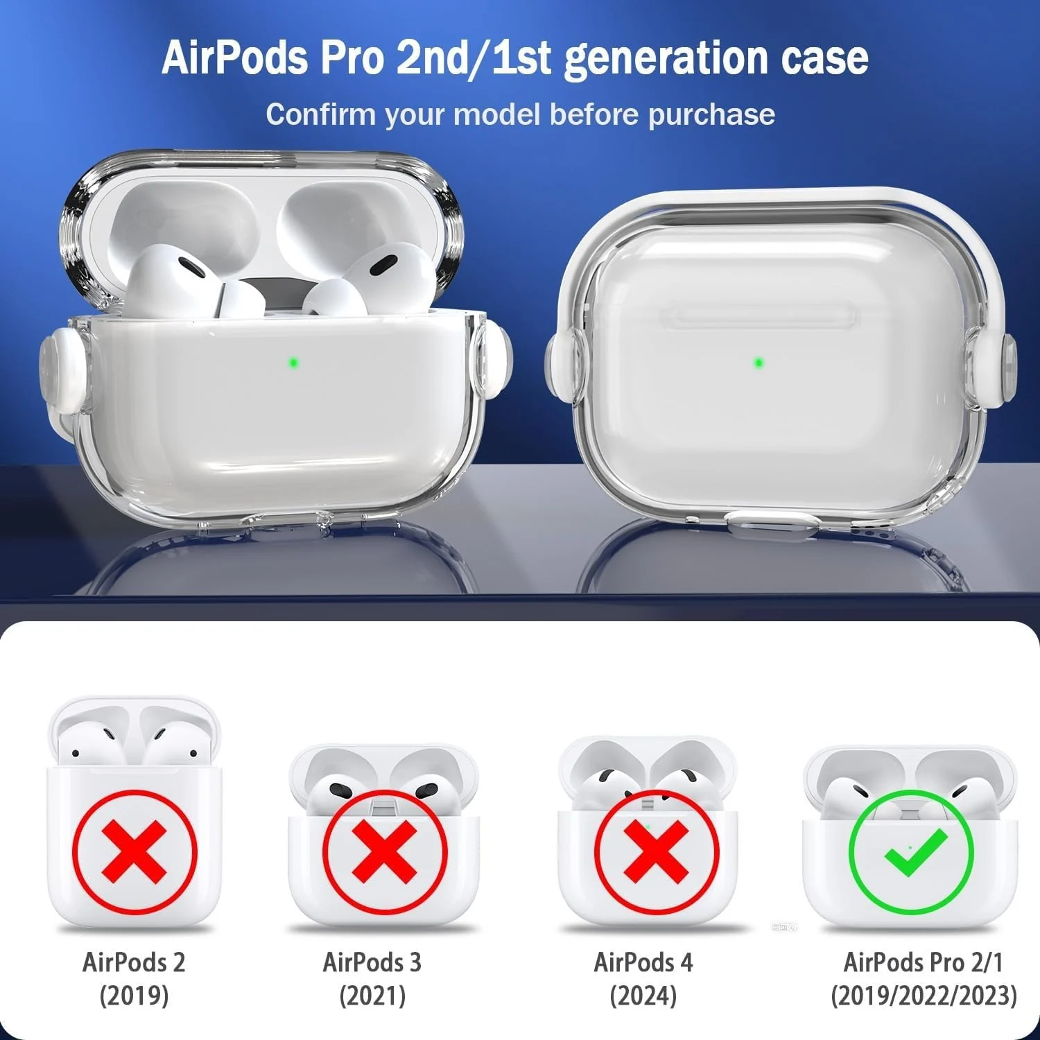 DL3 Mobilak Case for AirPods Pro 2 Protective [With Closure Lid] [Front LED Visible] [With Wrist Strap] Skin Case Compatible with 2022 AirPods Pro 2nd Generation - Clear Black