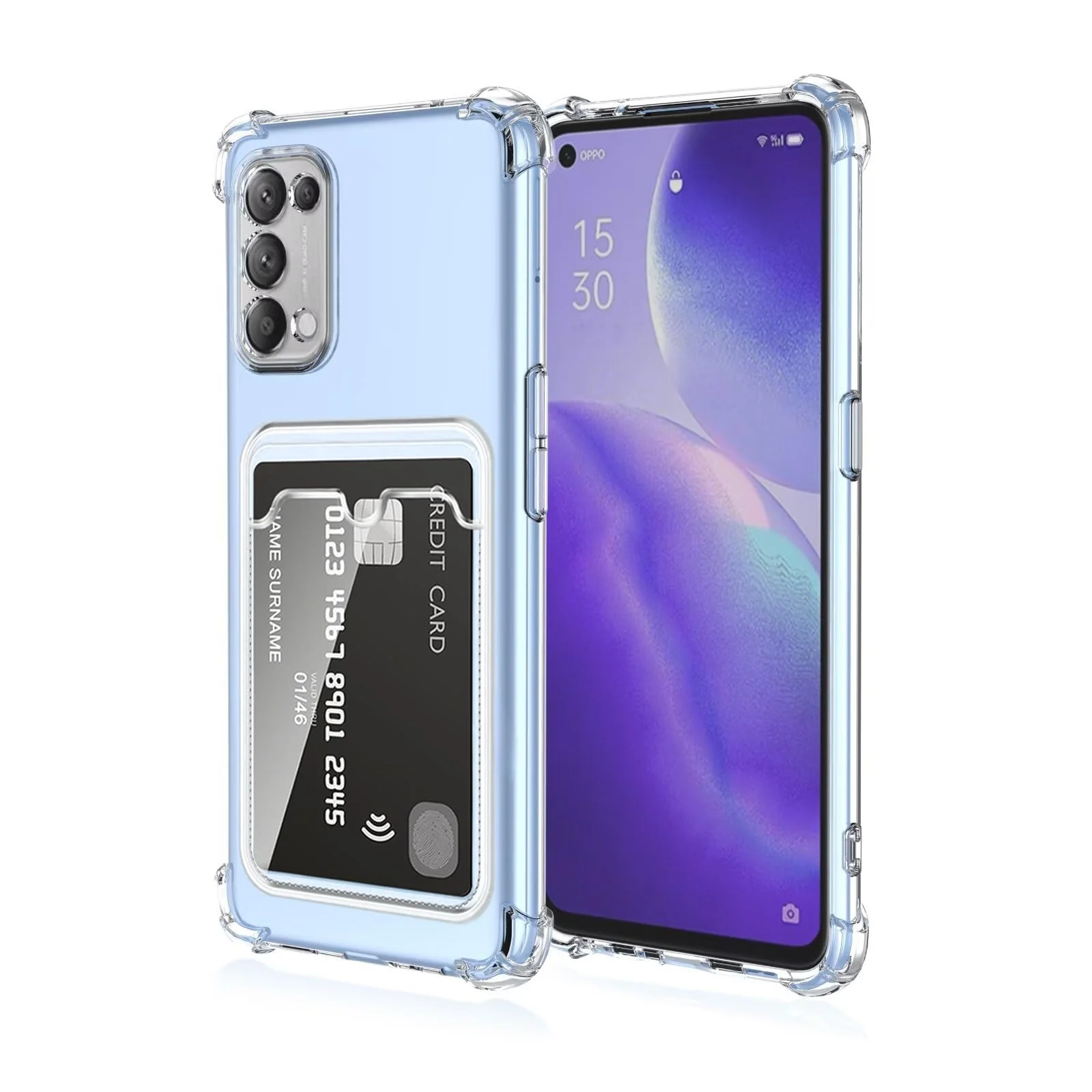 DL3 Mobilak OPPO A52 / OPPO A72 / OPPO A92 Case Clear Card Holder Back Wallet Crystal Transparent Soft TPU Shockproof Bumper Corner Drop Protection Phone Case Cover Camera Protection - Transparent