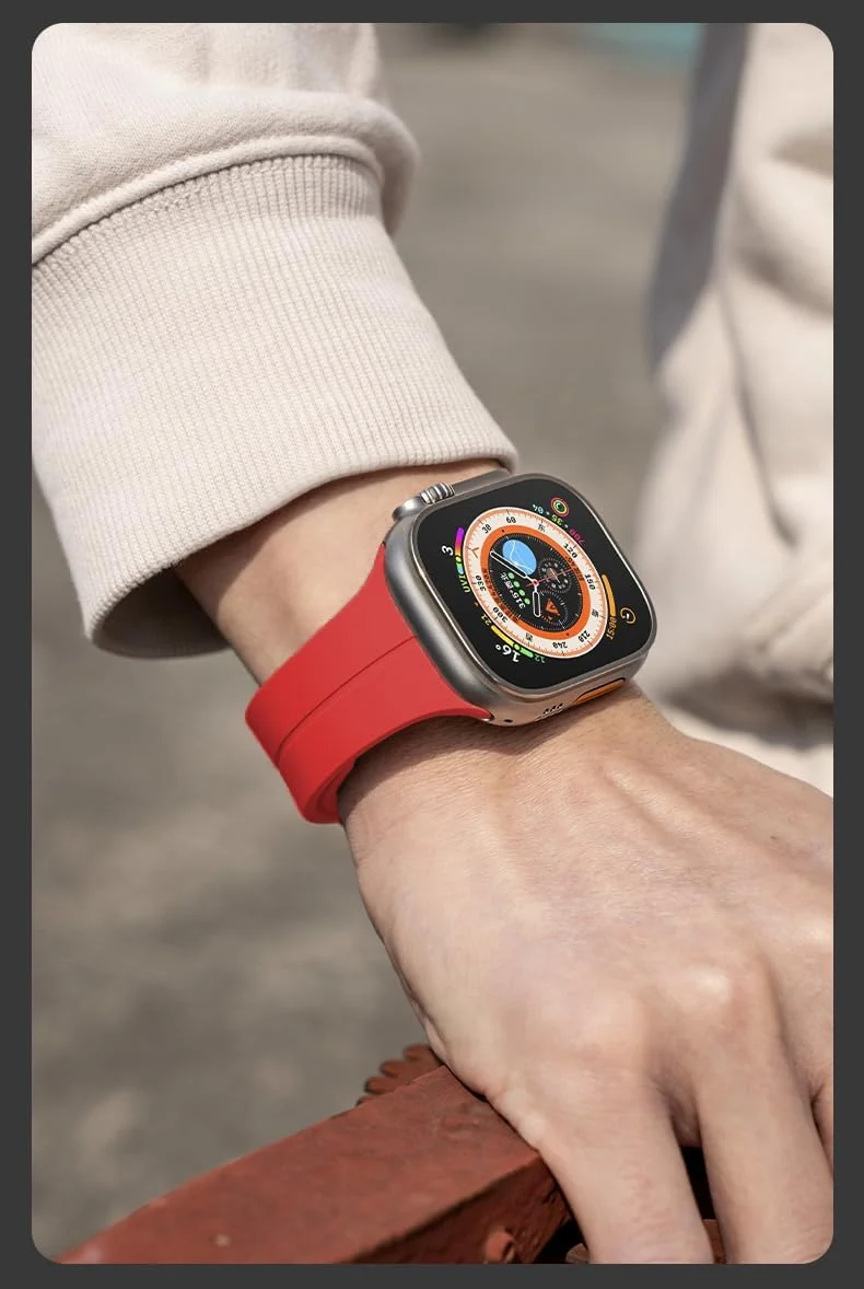 DL3 Mobilak Magnetic Bands for Apple Watch Ultra/Ultra 2 Band 49mm 45mm 44mm 42mm 41mm 40mm 38mm, Soft Sport Silicone Strap for iwatch Series 9/8/7/6/5/4 (Red, 42mm/44mm/45mm/49mm), unisex-adult - Black