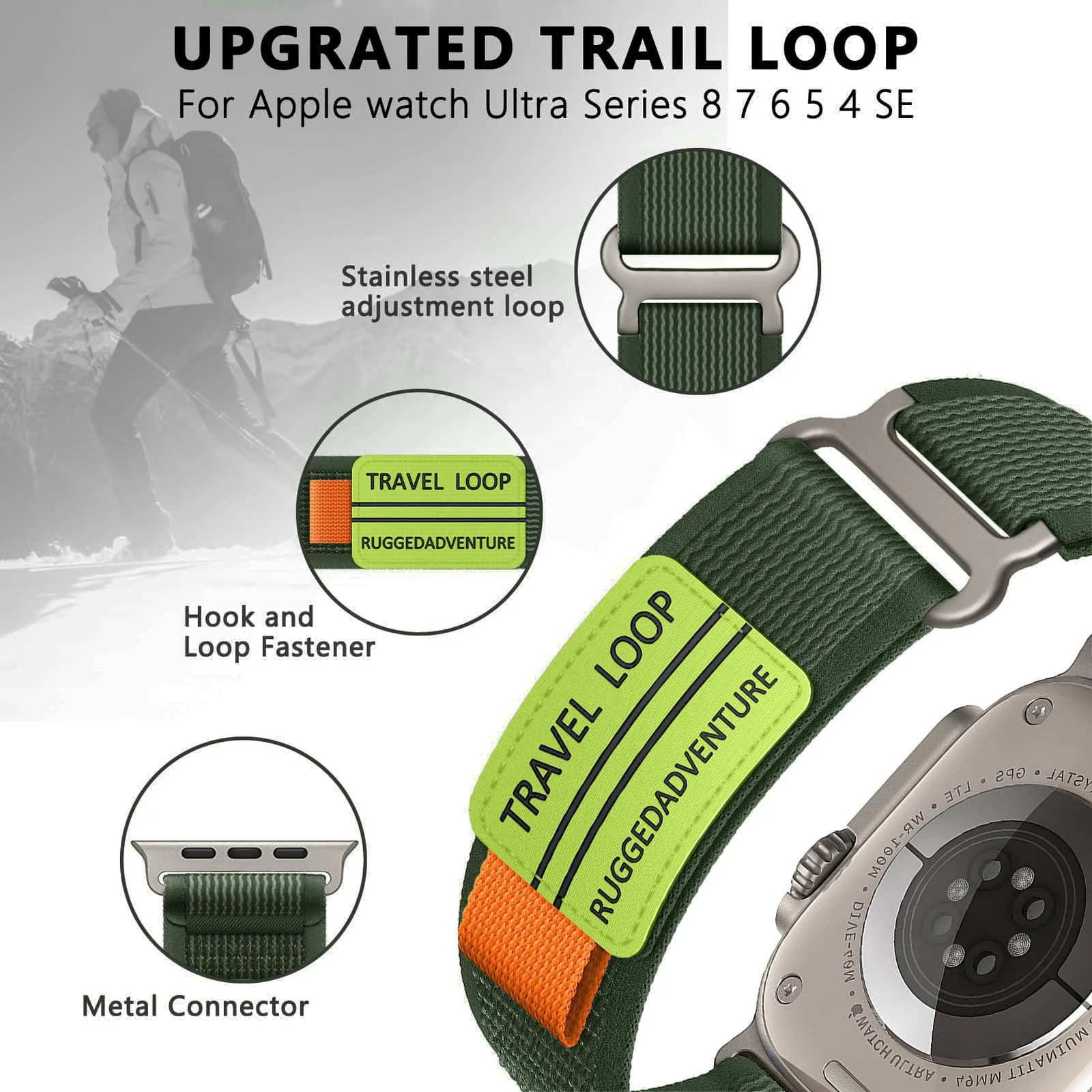 DL3 Mobilak Trail Loop Strap for Apple Watch Ultra Band 49mm 45mm 44mm 42mm iWatch Ultra Band Men Women, Rugged Sport Strap Soft Nylon Wristband for iWatch Ultra 2 Bands Series 9 8 7 6 5 4 3 2 1 SE - Dark Green