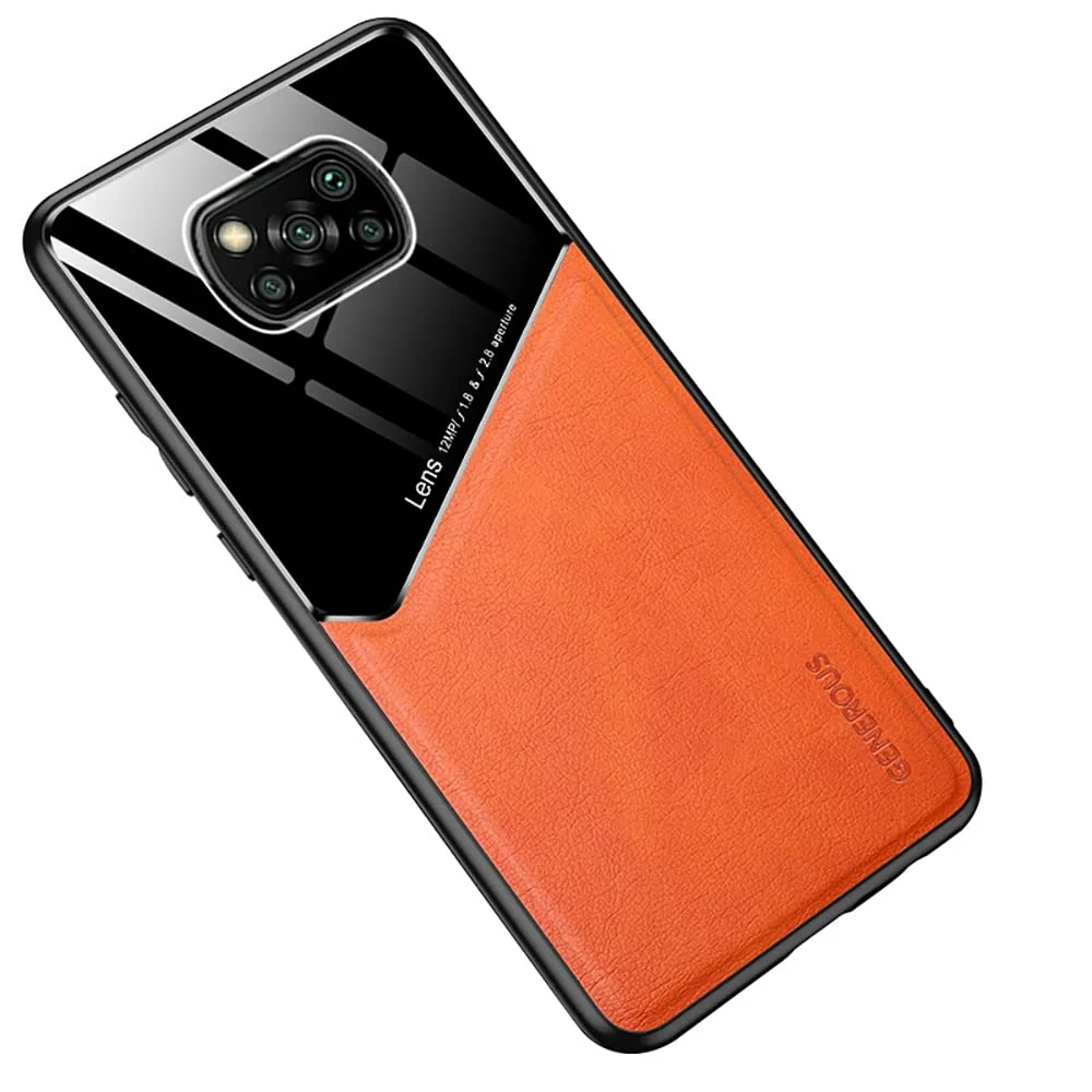 DL3 Mobilak Leather and PC Protective Case for Xiaomi Poco X3 Pro / Poco X3 NFC / Poco X3, Built-in magnetic car-mount support, Shock-absorbing protection - Orange
