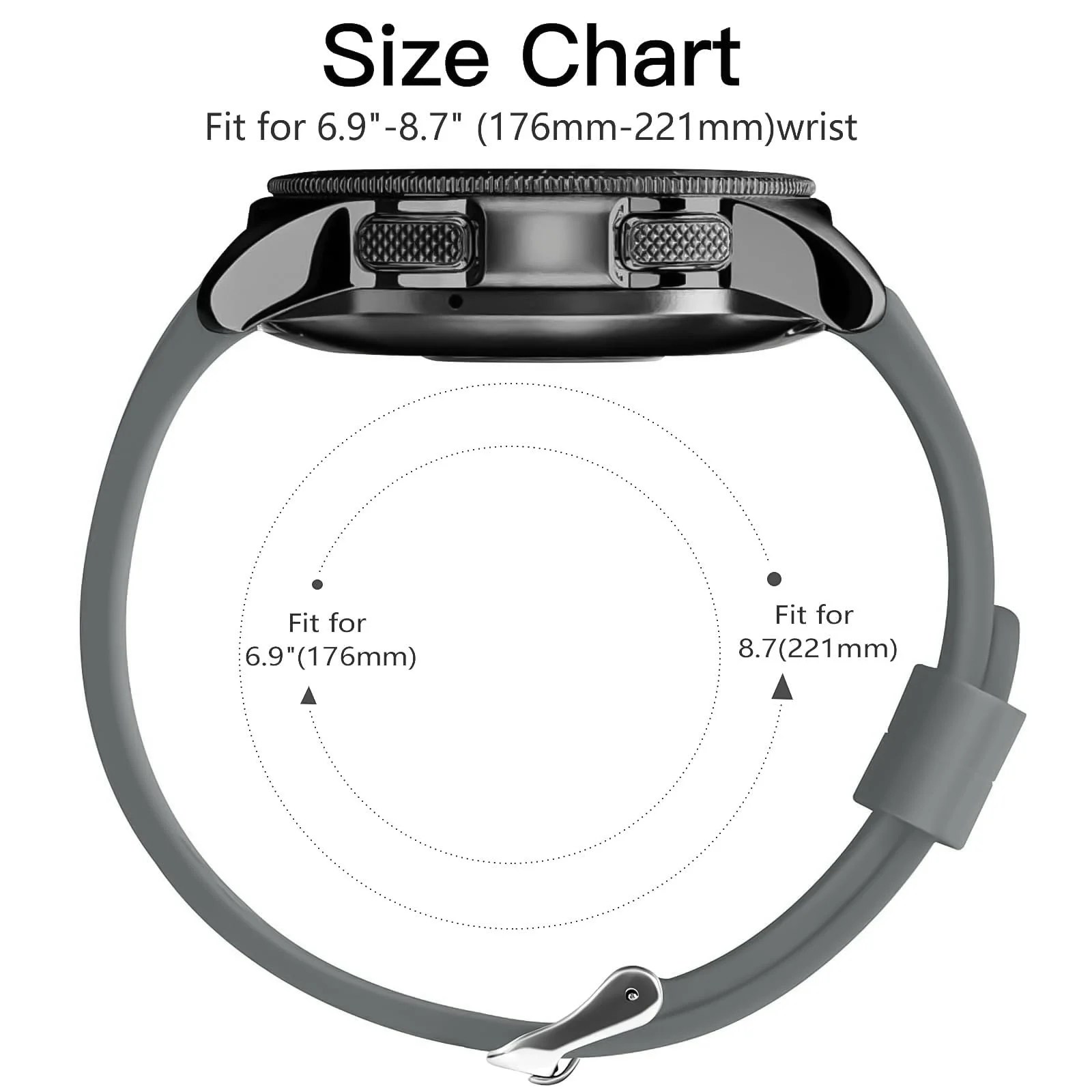 DL3 Mobilak Silicone Sport Band 22MM Xiaomi Redmi Watch 5 Active/5 Lite/Samsung Galaxy Watch 46mm/Watch 3 45mm/Gear S3/Huawei watch (GT6 GT5 GT4 GT3 GT2 GT 46MM)/GT2E/GT5 Pro/GT 6 Pro/Amazfit GTR 3/4 - Gray