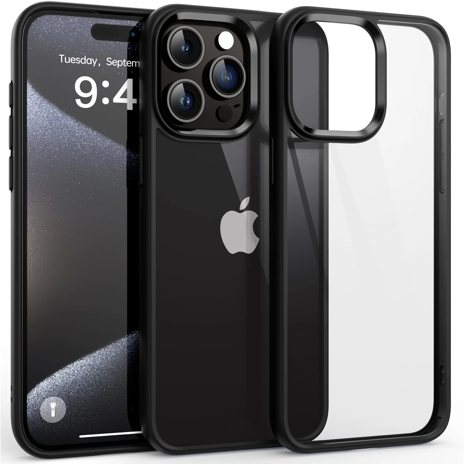 DL3 Mobilak Clear TPU Case for iPhone 15 Pro Max 6.7-Inch, Supports wireless charging, Shock-absorbing protection, Anti-fingerprint finish - Black