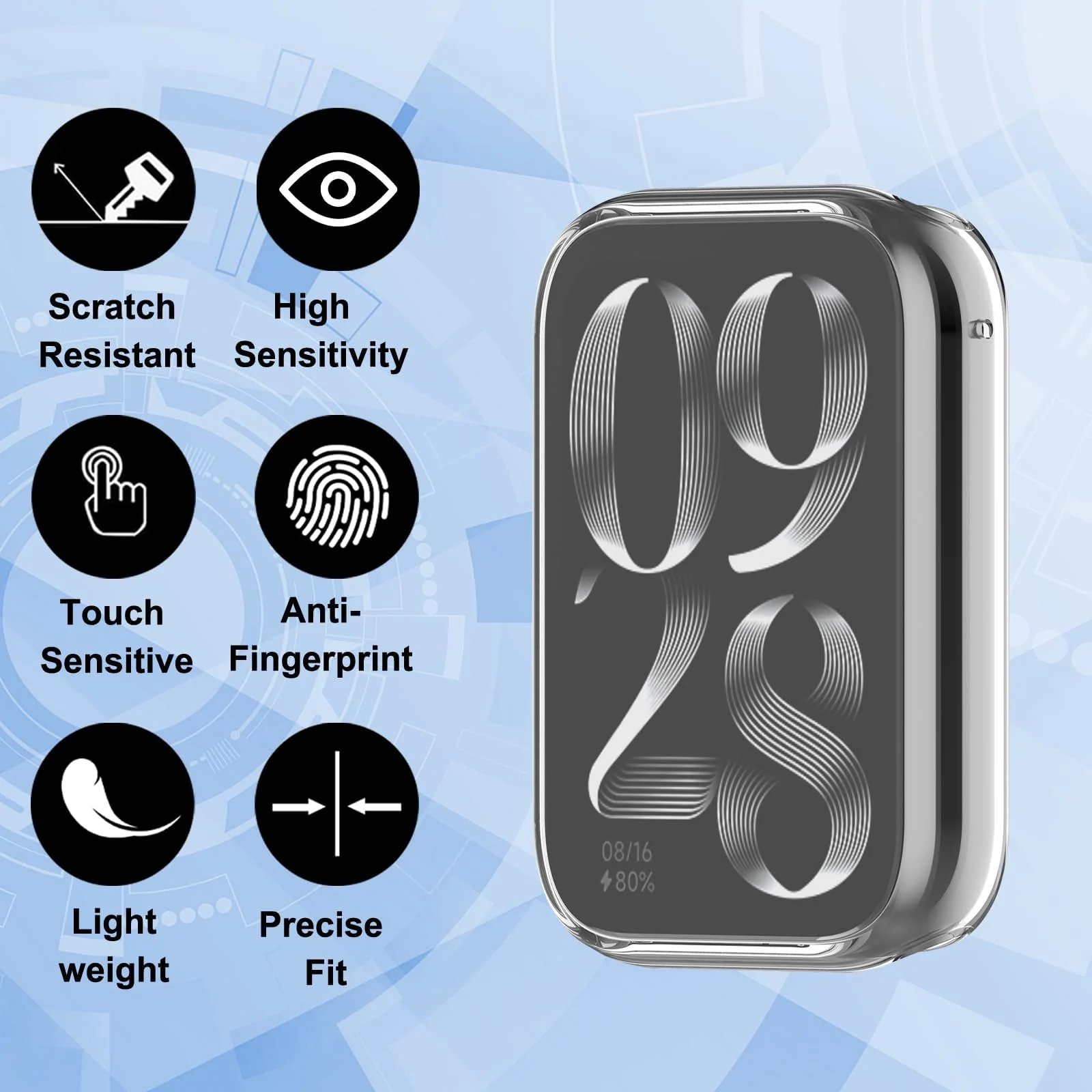 DL3 Mobilak Protective Case compatible with Xiaomi Smart Band 8 Pro/Mi Band 8 Pro, All-around Flexible TPU Case with Built-in Screen Protector, Soft Frame & Shockproof Cover - Clear