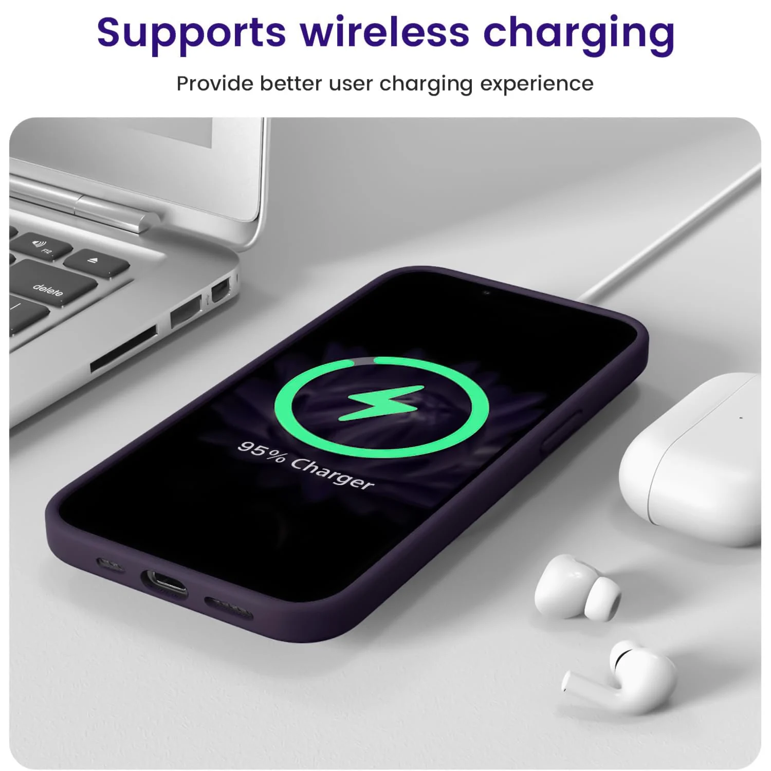 DL3 Mobilak Liquid Silicone Protective Case for iPhone 13 / iPhone 14 with Camera Protection and Microfiber Lining - Deep Purple