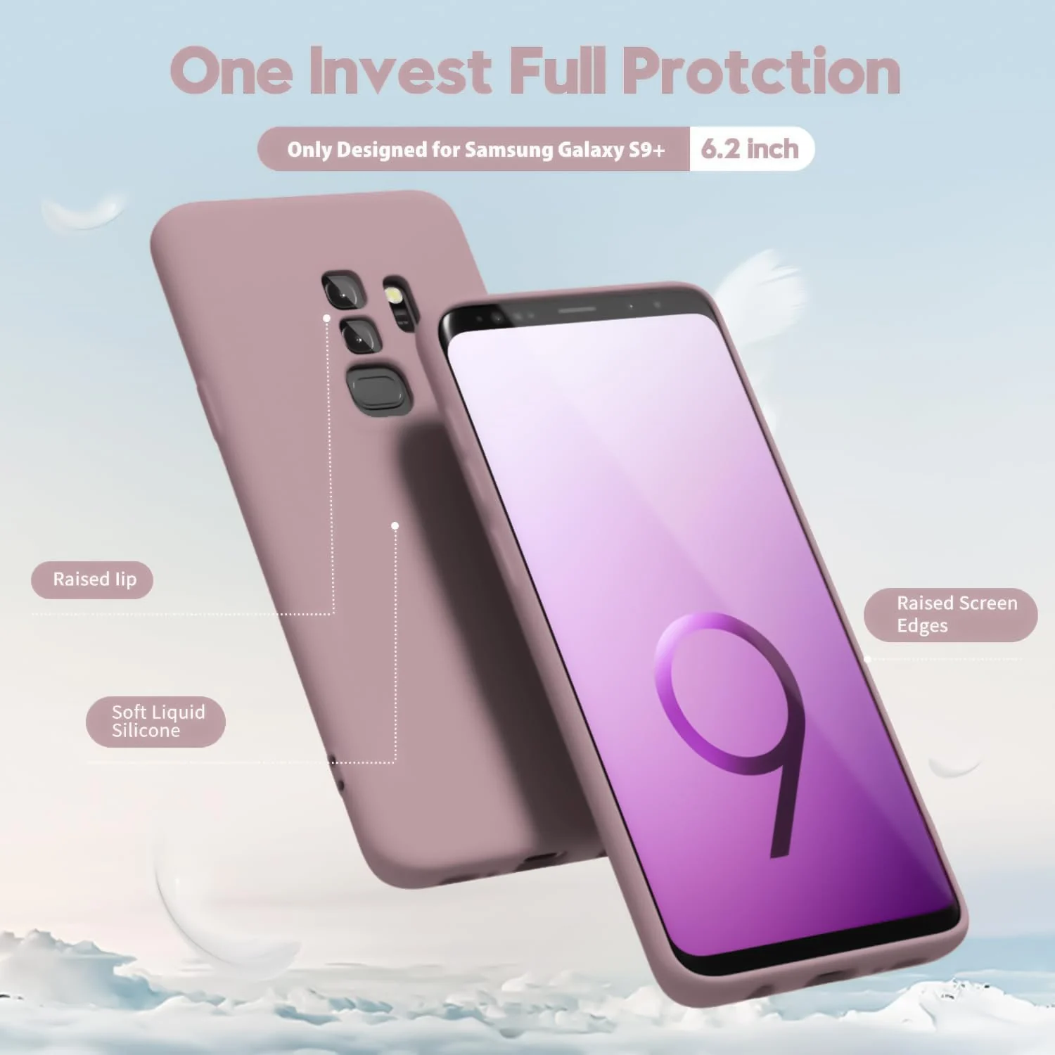 DL3 Mobilak Liquid Silicone Protective Case with Soft Microfiber Lining with Full Camera Protection for Samsung Galaxy S9 Plus - Cashmere