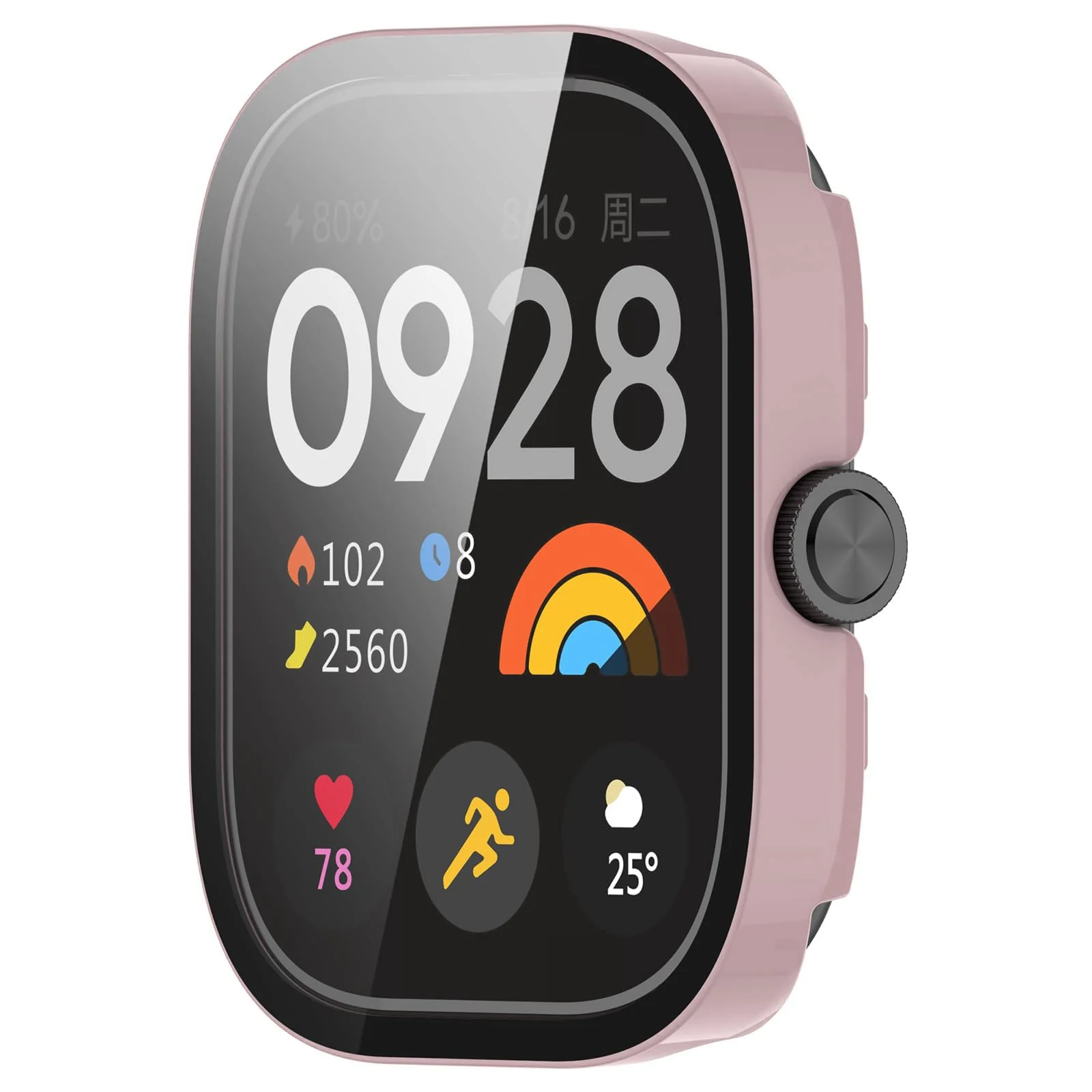 DL3 MOBILAK Full-Coverage Watch Case with Tempered Glass for Xiaomi Redmi Watch 4, Pink