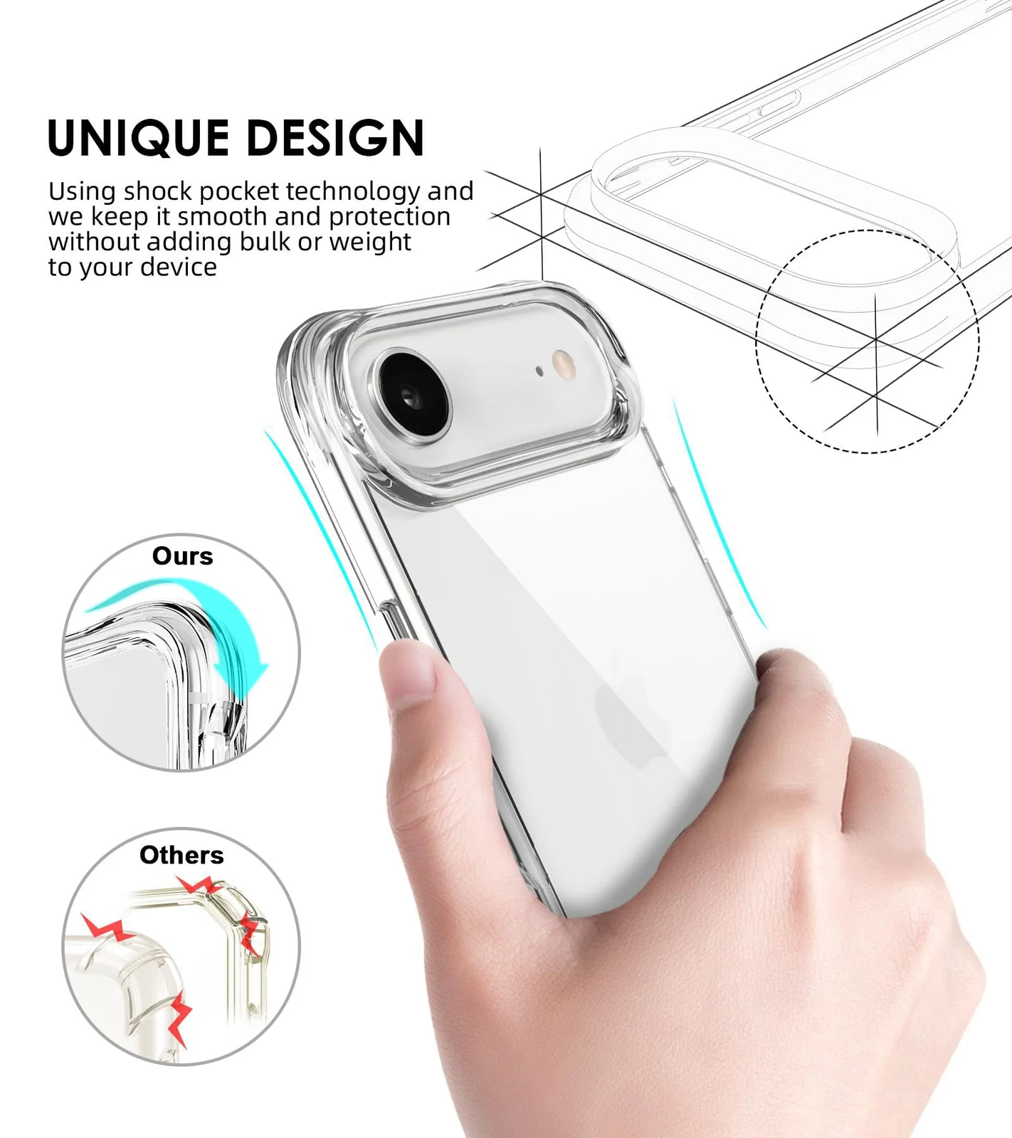 DL3 Mobilak Clear PC and TPU Protective Case for iPhone Air with Camera Protection and Military-Grade Protection - Clear