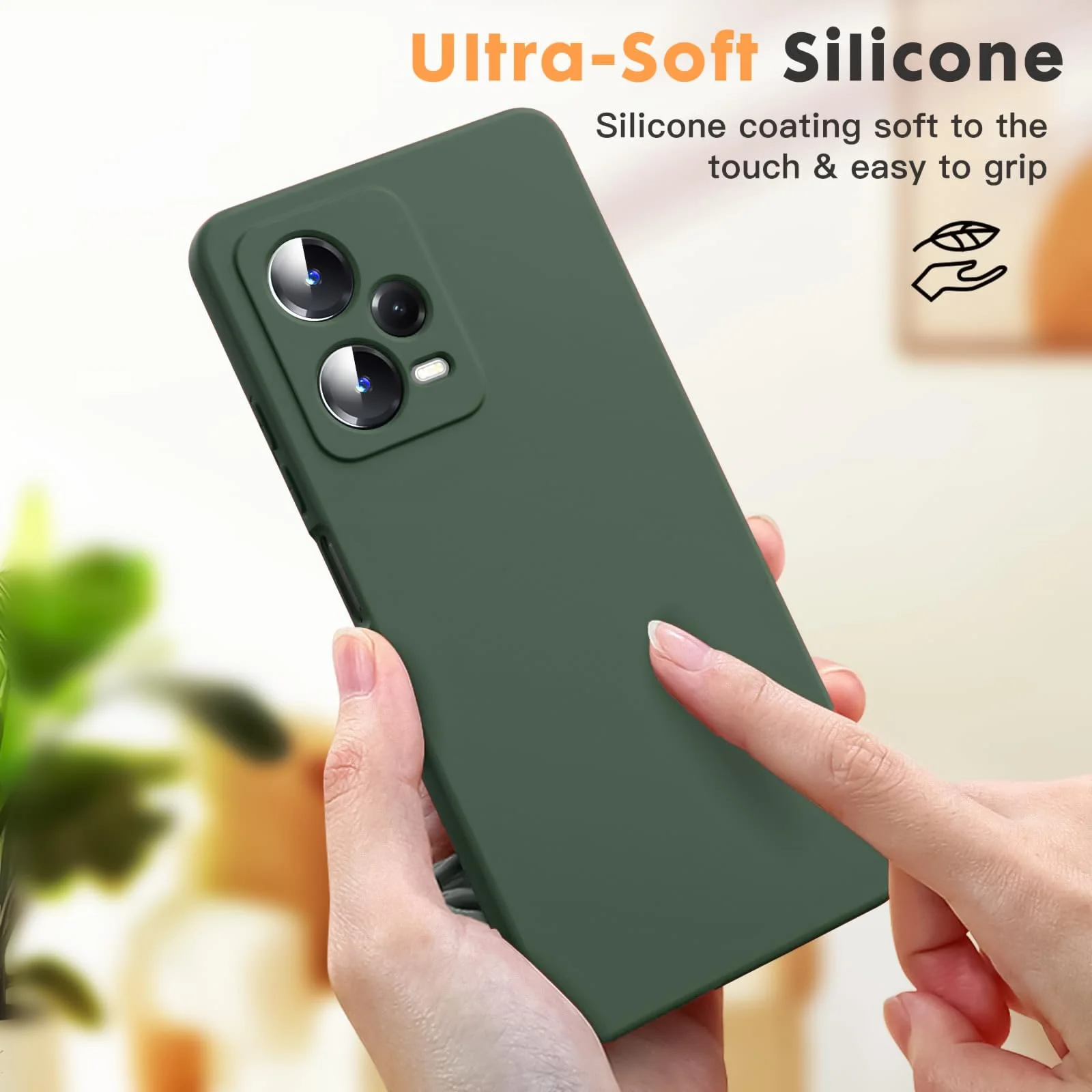 DL3 Mobilak Liquid Silicone Protective Case with Soft Microfiber Lining with Full Camera Protection for Xiaomi Redmi Note 12 Pro Plus 5G - Green