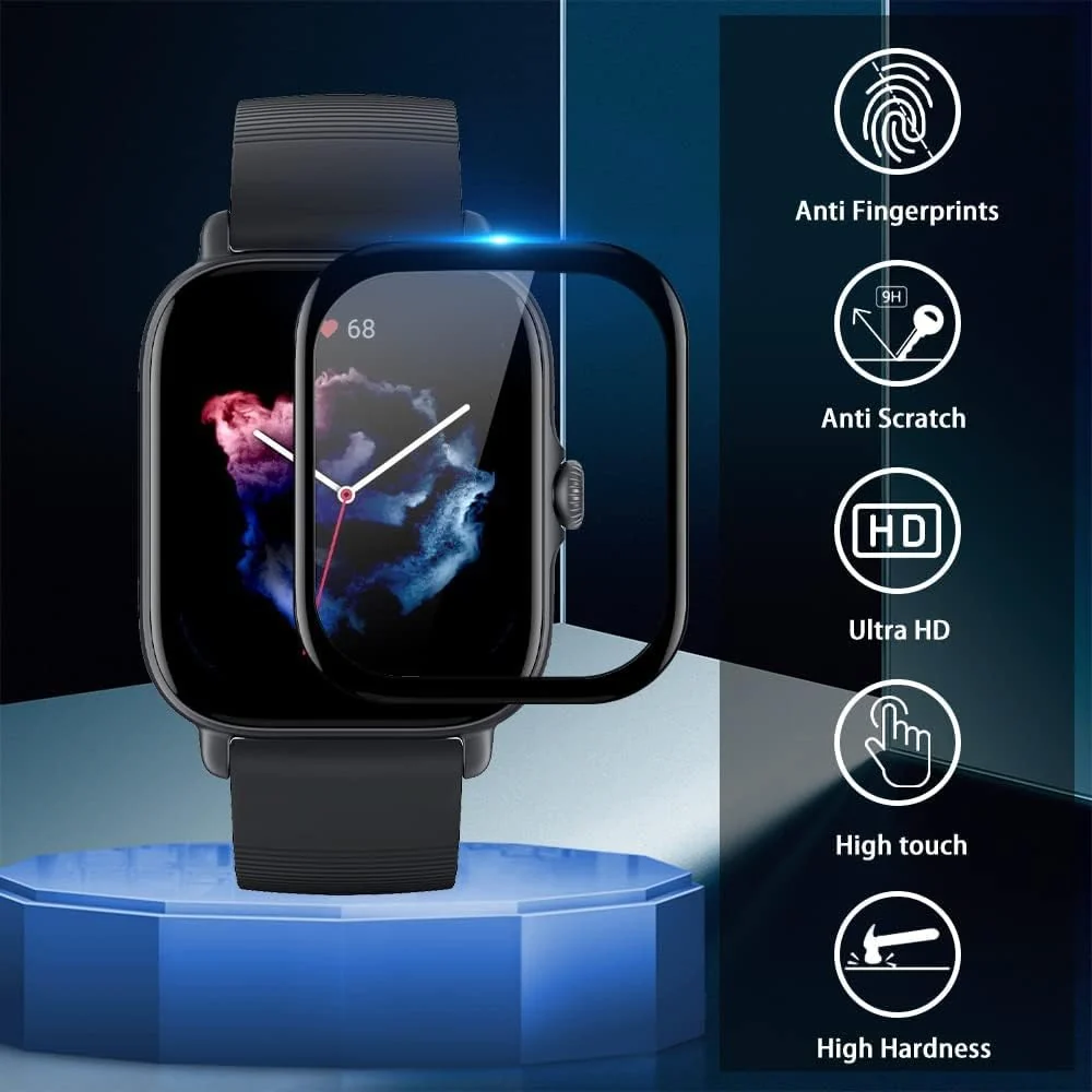 DL3 Mobilak Screen Protector For Amazfit GTS 4 / Amazfit GTS 3, 3D Curved Soft Edge Protective Film [Anti-Scratch] [Bubble Free] [Ultra Shatterproof] [High Sensitive] (Not Glass) - Black