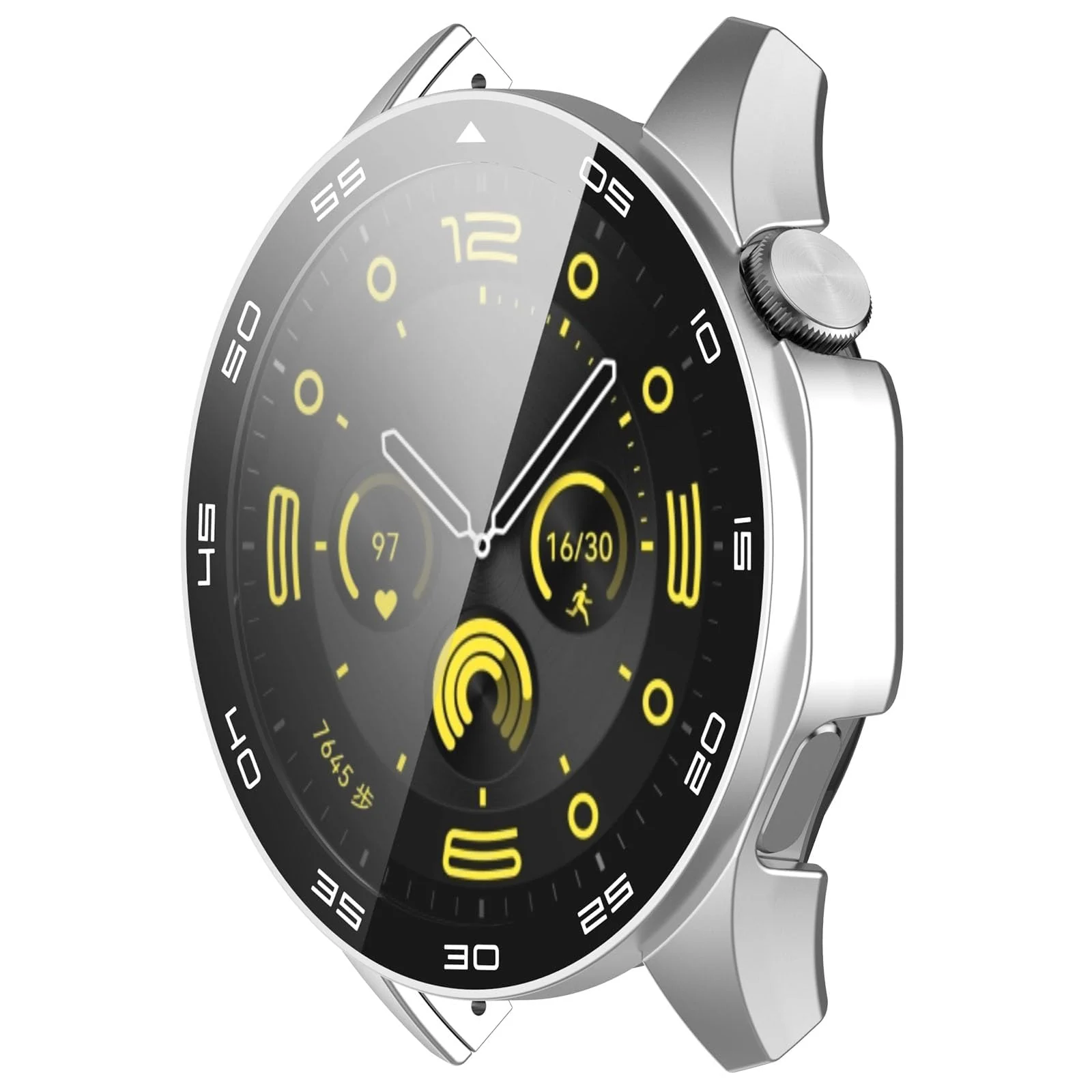 DL3 Mobilak Protective Case for Huawei Watch GT 4 46mm, Hard PC Bumper Cover with Built-in Tempered Glass Screen Protector Shell Cover Full Coverage Scratchproof with Scale - White