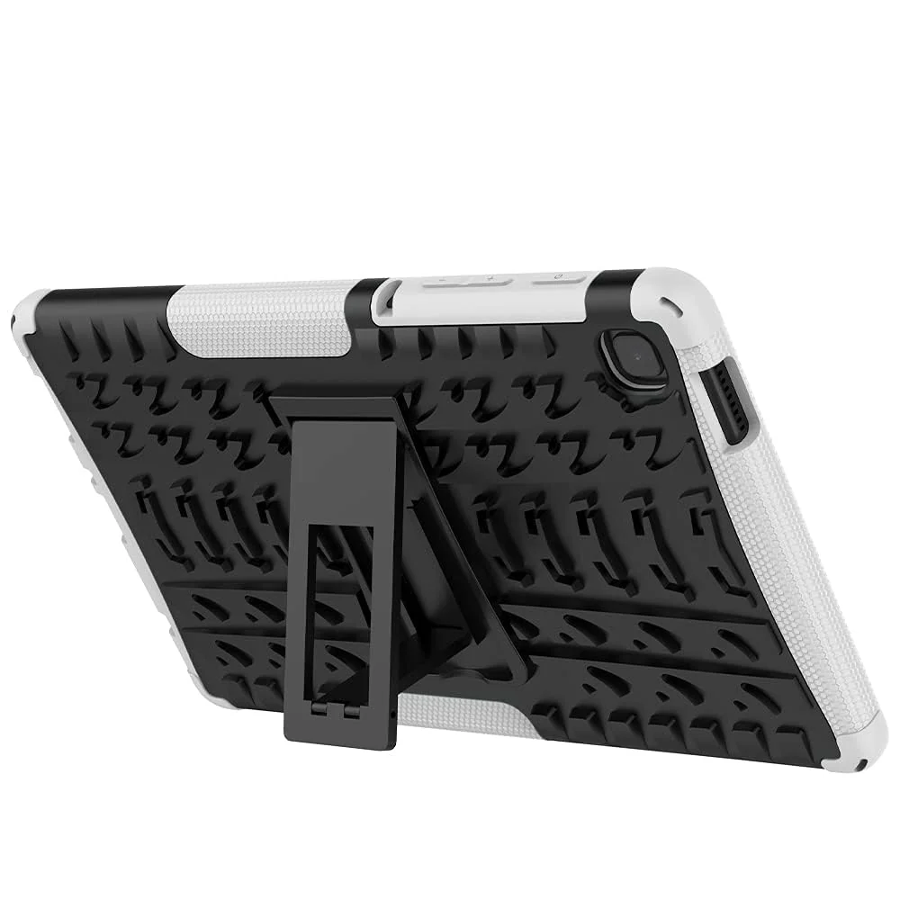DL3 Mobilak Case For Samsung Galaxy Tab A7 Lite 8.7 Inch 2021 Model (SM-T220/T225/T227), Hybrid Rugged Armor Heavy Duty 2 in 1 TPU + PC Combo Dual Layer Shockproof Case with Kickstand - White
