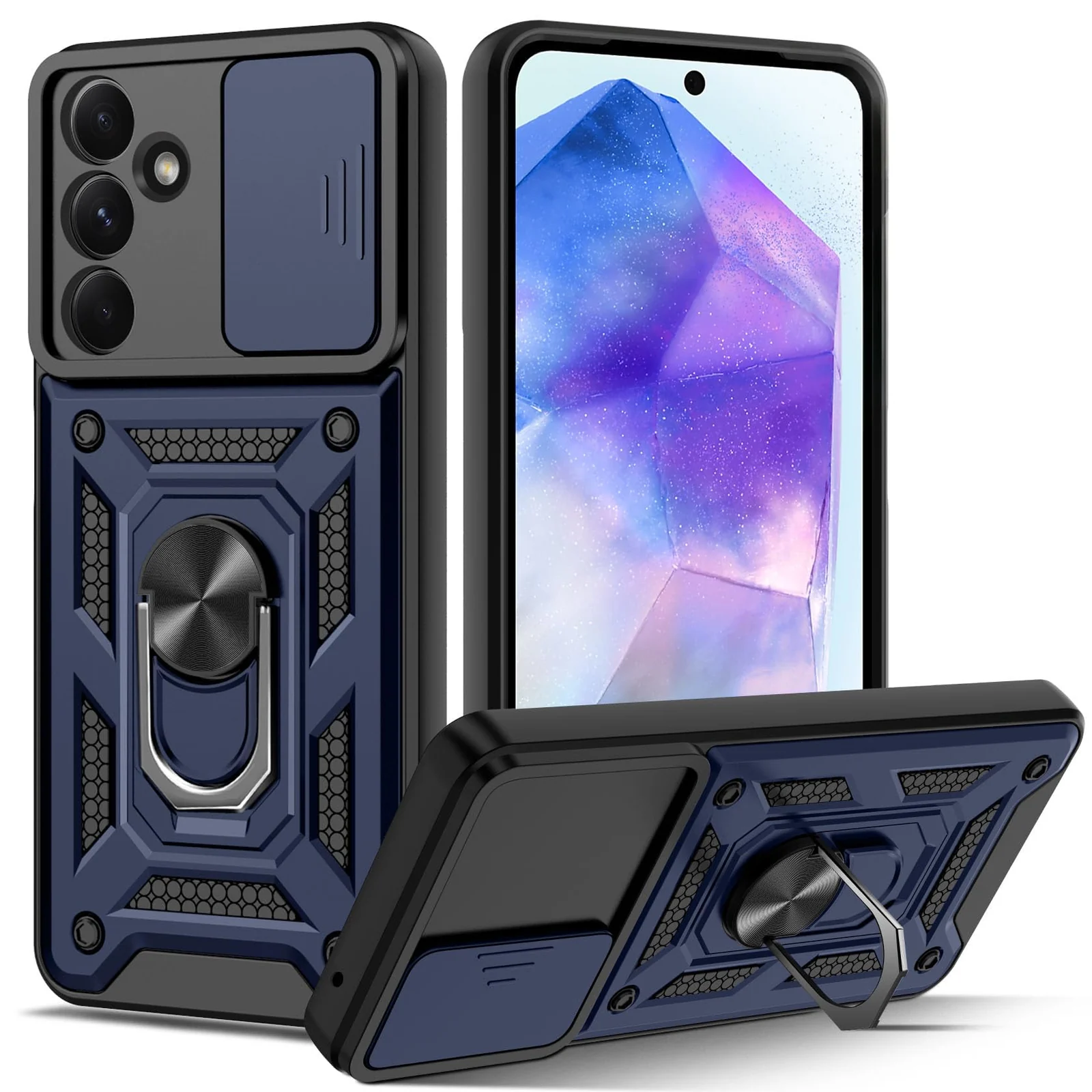 DL3 Mobilak Magnetic Car-Mount Case for Samsung Galaxy A55 with Camera Protection and Built-In Kickstand - Blue