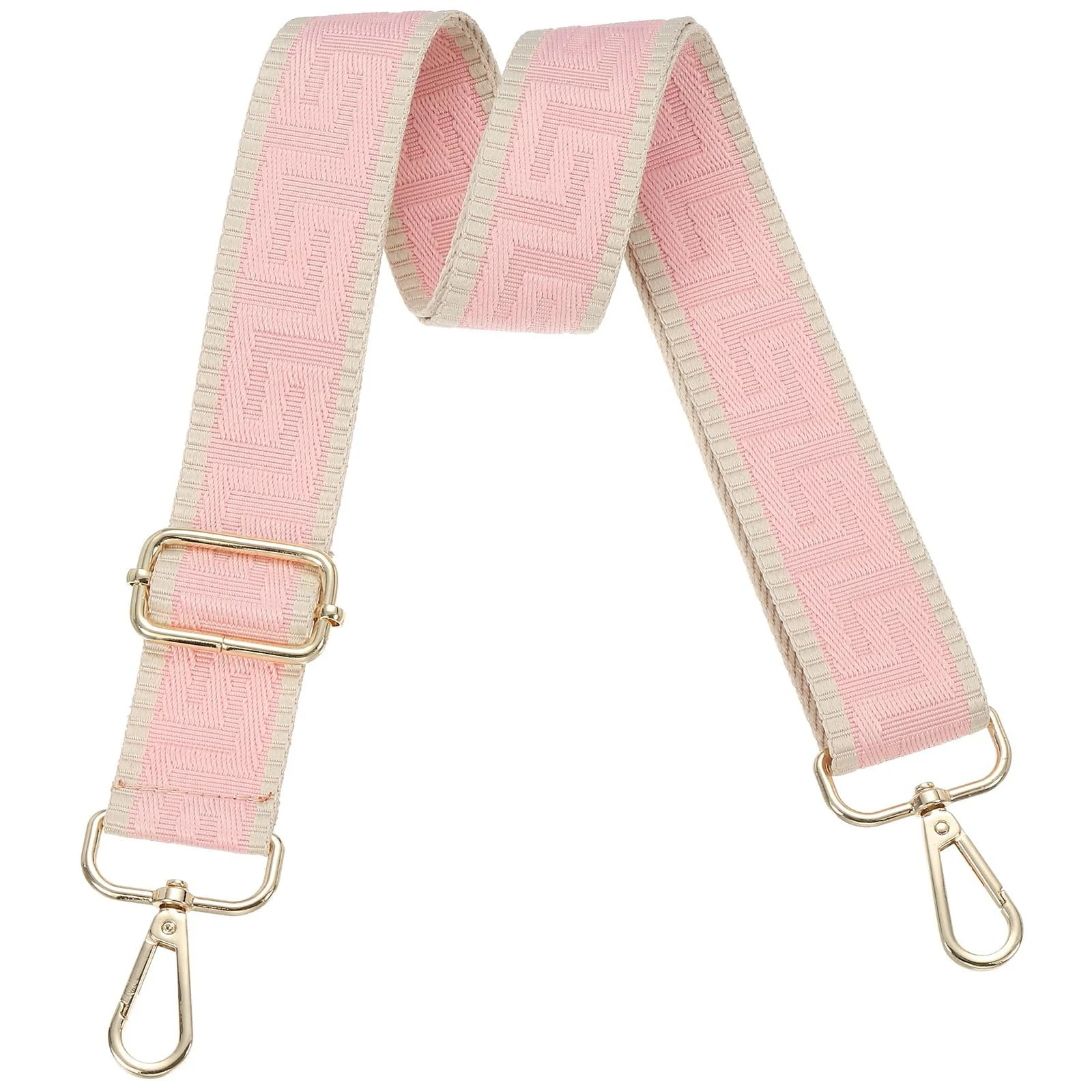 DL3 Mobilak Adjustable Wide Crossbody Bag Strap for Women, Replacement Shoulder Strap for Handbags, Totes & Purses with Elegant Embroidered Pattern and Metal Hooks - Beige/Pink
