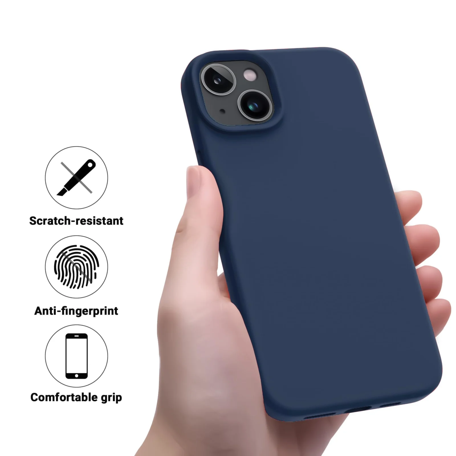 DL3 Mobilak Liquid Silicone Protective Case for iPhone 13 / iPhone 14 with Camera Protection and Microfiber Lining - Storm Blue
