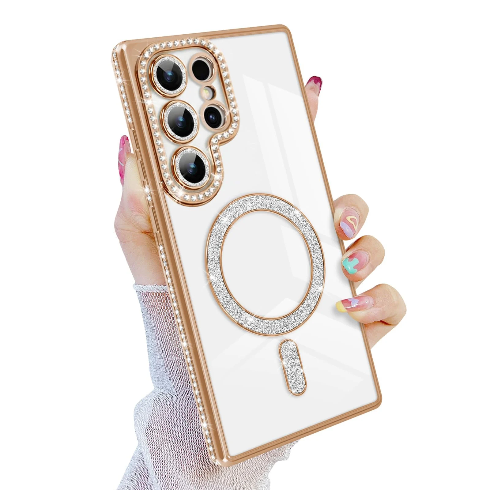 DL3 Mobilak MagSafe-Compatible Magnetic Case for Samsung Galaxy S24 Ultra with Camera Protection and Magnetic Car-Mount Support - Gold