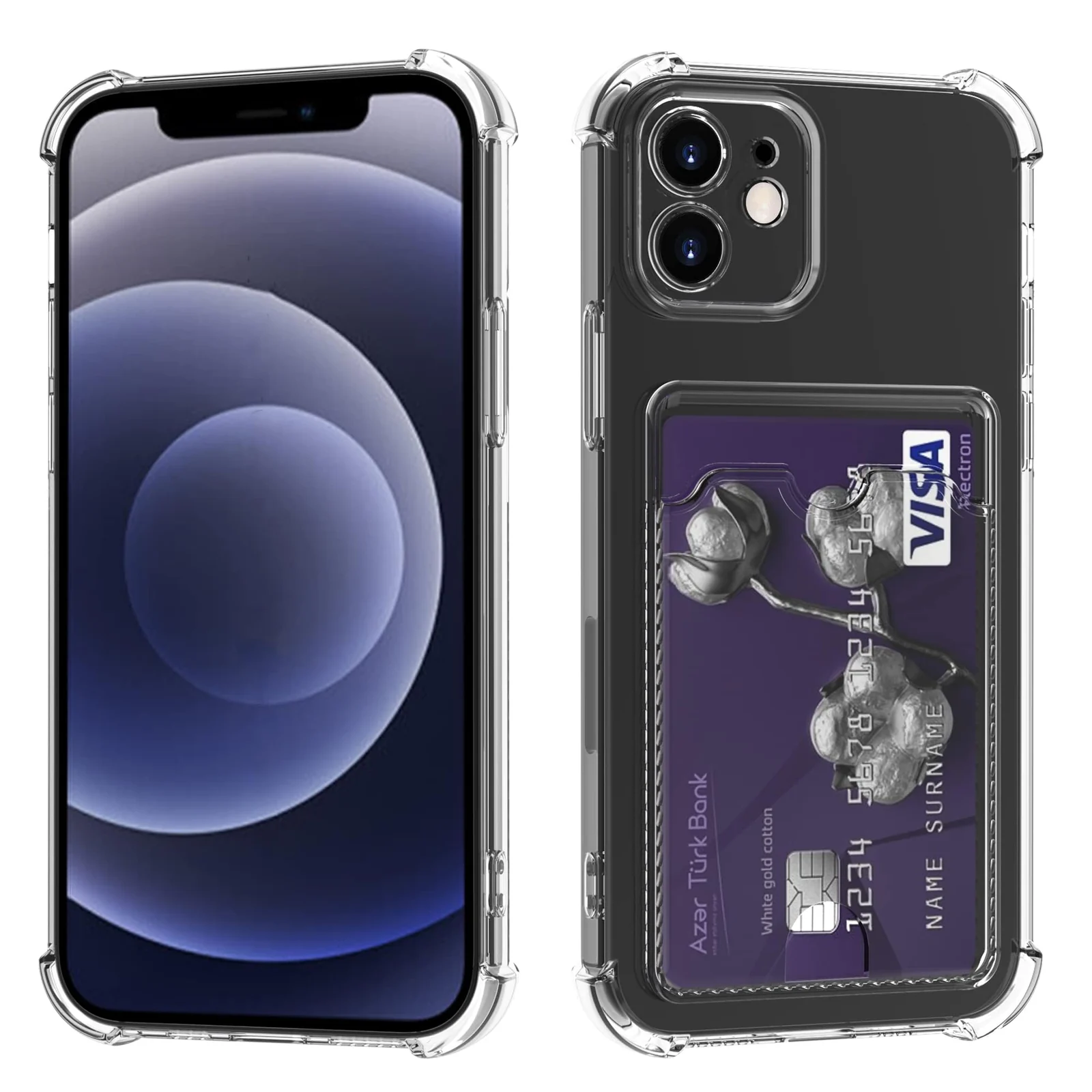 DL3 MOBILAK Case Compatible with iPhone 12 6.1-Inch Clear Card Holder Back Wallet Crystal Transparent Soft TPU Shockproof Bumper Corner Drop Protection Phone Cover With Camera Lens Protection