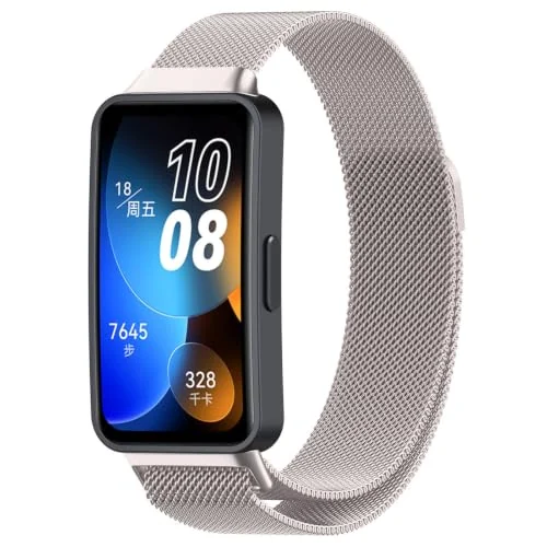 Dl3 Mobilak Replacement Band for Huawei Band 10/9/8 Replacement Strap Magnetic Metal Stainless Steel Mesh Replacement Strap for Men and Women Huawei Band 8/9/10 (Starlight)