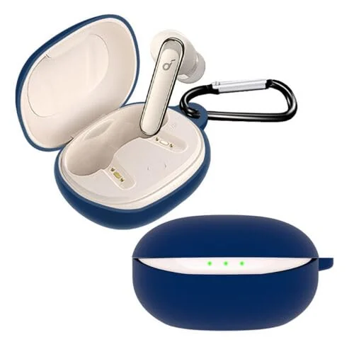 DL3 Mobilak Silicone Case Compatible with Soundcore Life P3 Earbuds, Soft Silicone Protective Case Cover, Shockproof Sleeve with Carabiner - Blue