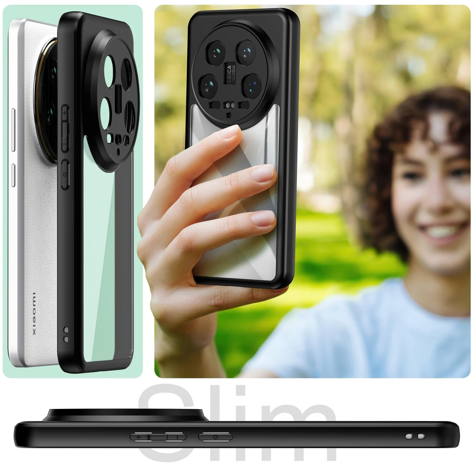 DL3 Mobilak Clear PC and TPU Protective Case for Xiaomi 14 Ultra with Camera Protection and Military-Grade Protection - Black
