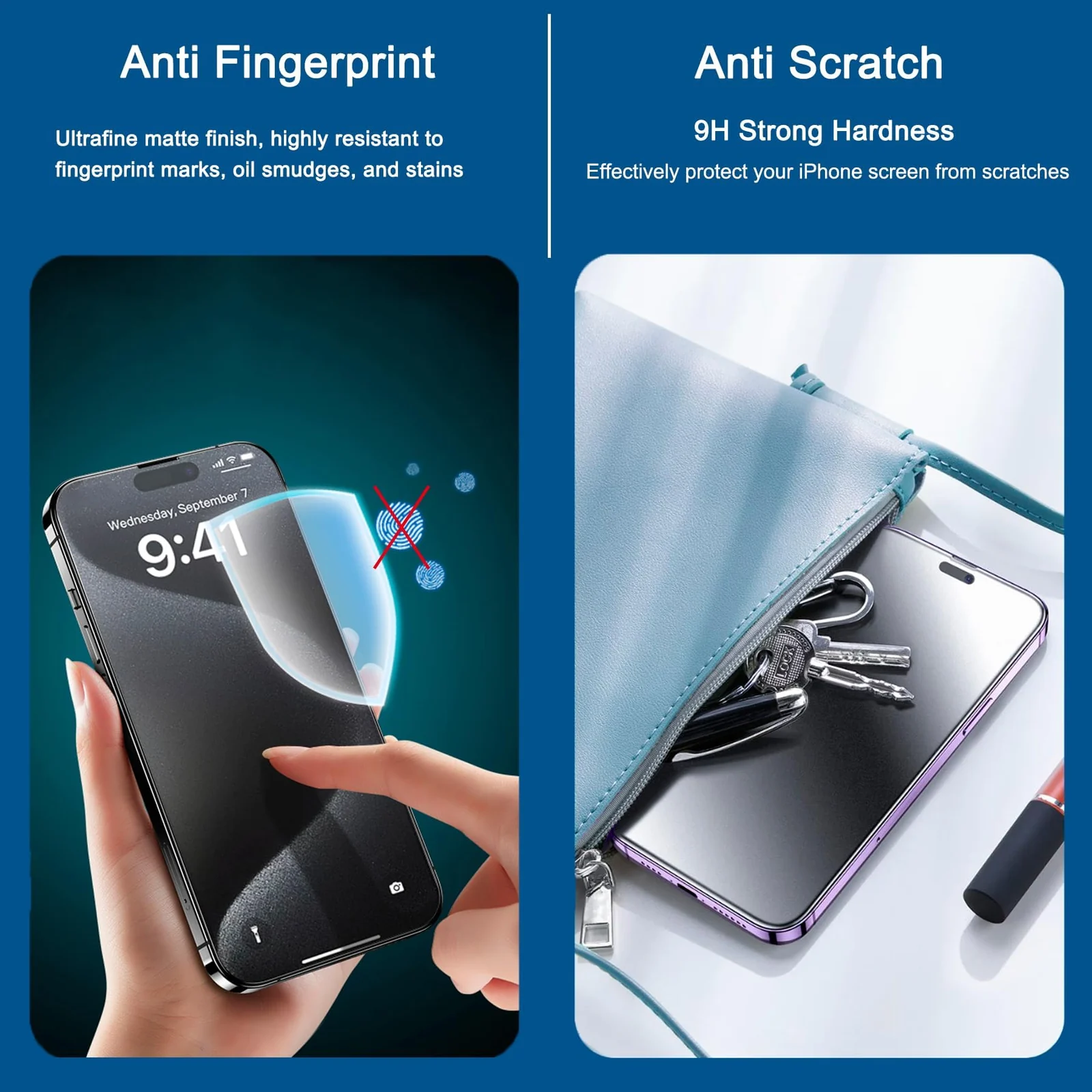 DL3 Mobilak Matte Screen Protector for iPhone 15+ Plus 6.7 inch, Tempered Glass Screen Protectors With Back Screen Carbon Fibre, Anti-Glare and Anti-Fingerprint, No Bubbles, Built-in Dust Filter - Clear