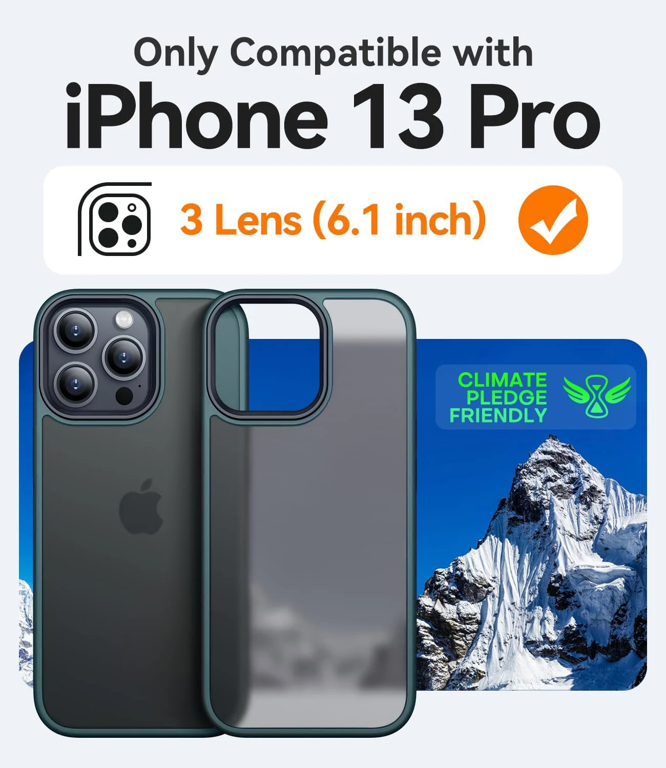 DL3 Mobilak Translucent Matte Case for iPhone 13 Pro / iPhone 14, Supports wireless charging, Camera protection, Shock-absorbing protection - Pine Green