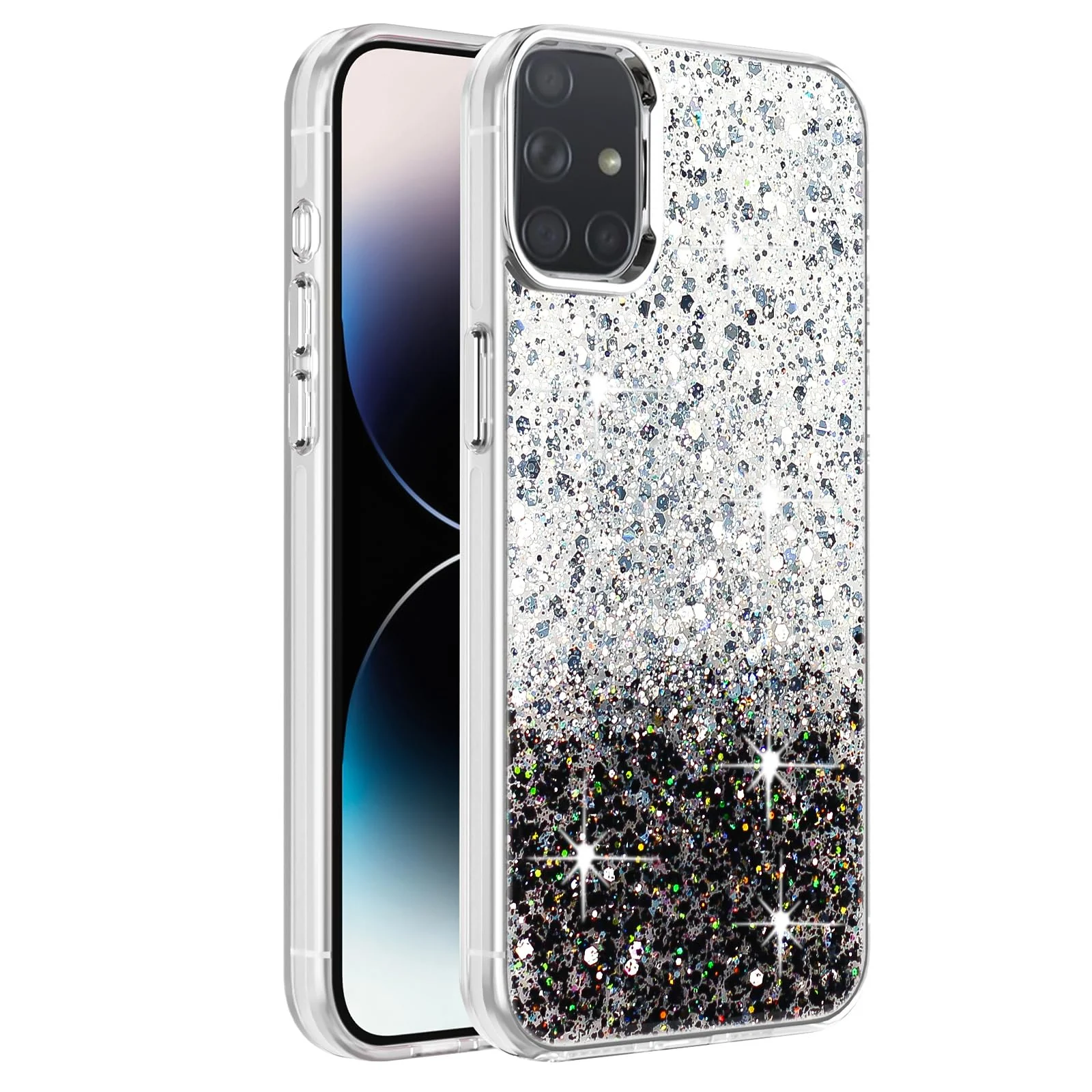 DL3 Mobilak Glitter Protective Case for Samsung Galaxy A51, Supports wireless charging, Camera protection, Shock-absorbing protection - White Black