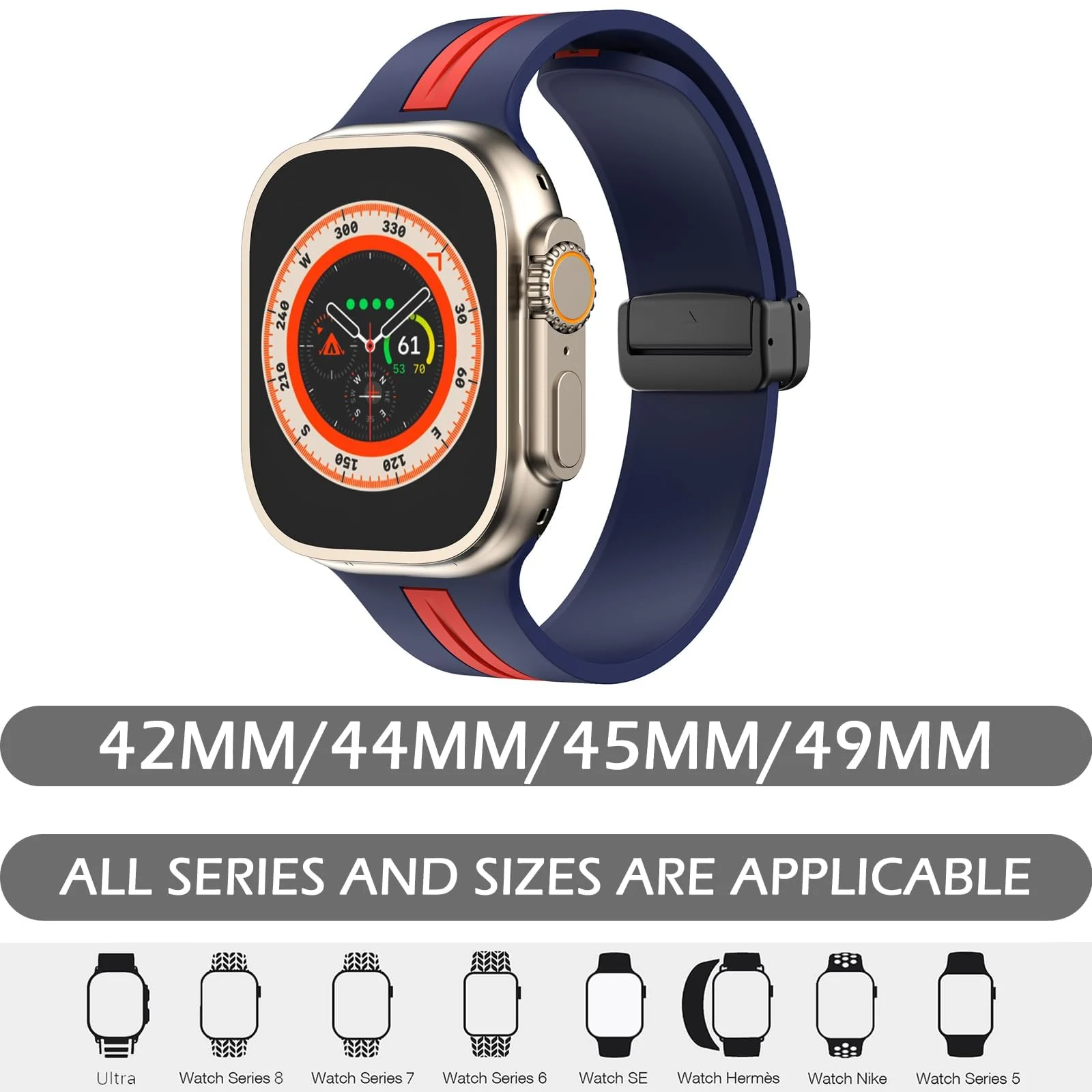 DL3 Mobilak Magnetic Bands for Apple Watch Ultra/Ultra 2 Band 49mm 45mm 44mm 42mm 41mm 40mm 38mm, Soft Sport Silicone Strap for iwatch Series 9/8/7/6/5/4/3/2/1/SE (42mm/44mm/45mm/49mm) - Blue Red