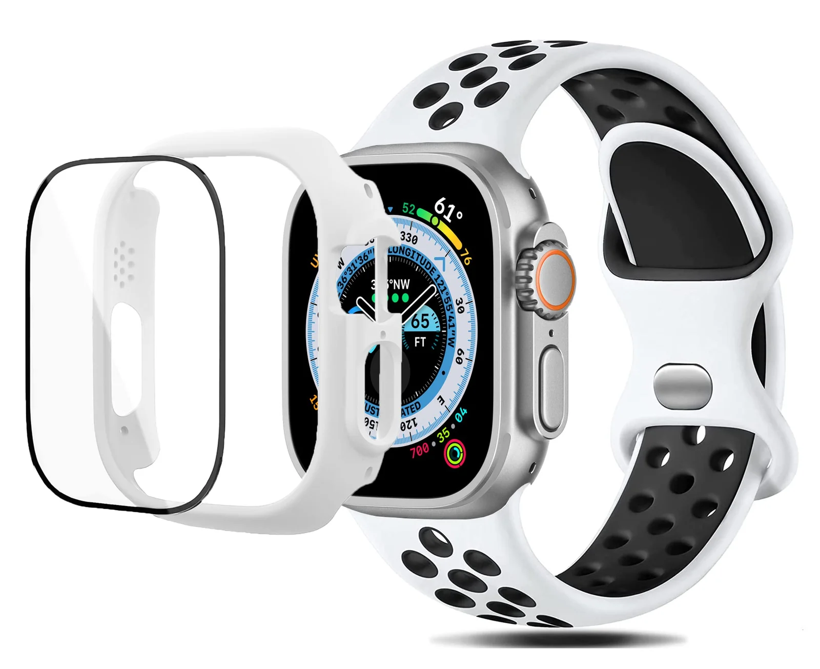 Dl3 Mobilak Band with Case For Apple Watch Ultra/Ultra 2 49MM,Adjustable Silicone Sport Wristband Replacement, Strap With Cover Built-in Glass Screen Protector for iWatch Ultra 49MM (Light Blue)
