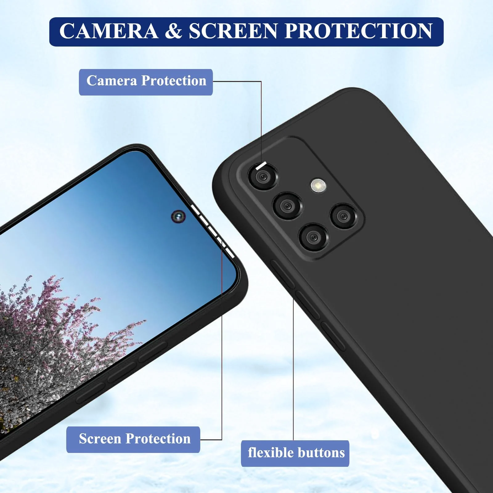 DL3 Mobilak Samsung Galaxy A51 Case, Soft Flexible Silicone Gel Rubber Bumper Cover, Full Body Shockproof Protective Phone Case - Black
