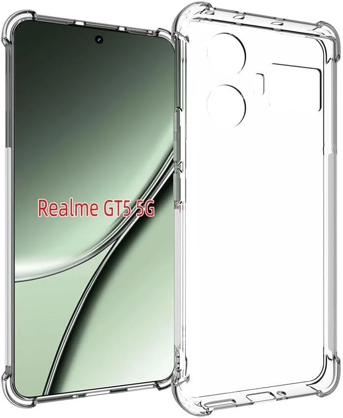 DL3 Mobilak Case Compatible with realme GT5 5G, Cover Silicone Transparen t TPU Gorilla Anti-shock Protector Camera Shockproof Corners - Clear