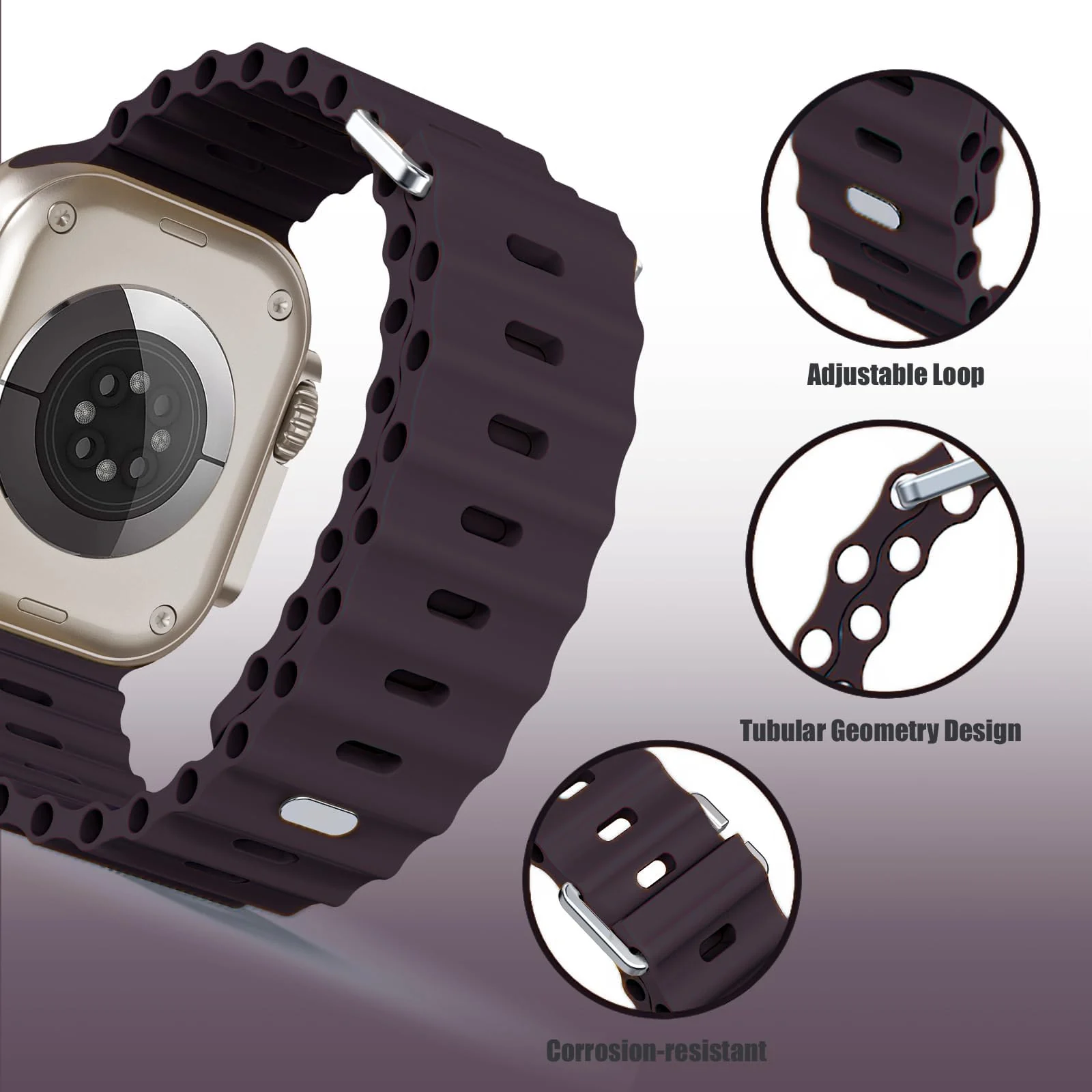 DL3 Mobilak Ocean Band For Apple Watch Ultra 49mm 45mm 44mm 42mm, Waterproof Soft Silicone Sport Wristbands Replacement Strap iWatch Ultra SE 8 7 6 5 4 3 2 1 (Elderberry, 42MM/44MM/45MM/49MM) - Black