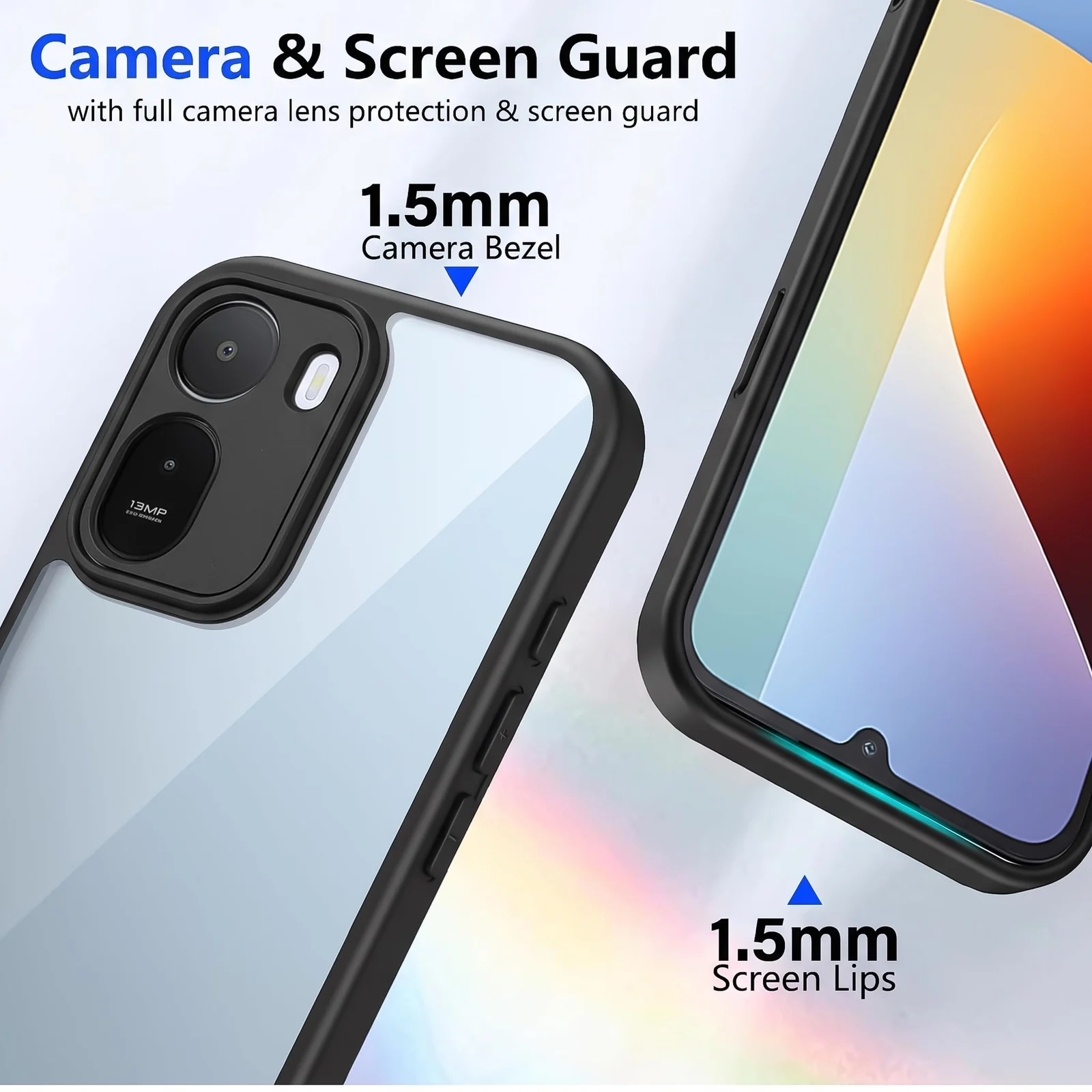 MOBIGON Anti-Yellowing Shockproof Transparent Phone Case for Xiaomi Redmi A7 Pro 4G, Black